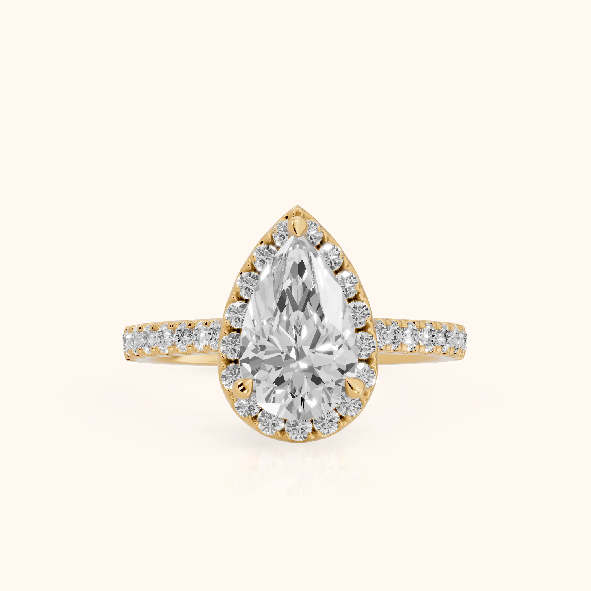 Amara Halo Claw Prong Pear Diamond Ring in Yellow Gold — view 1
