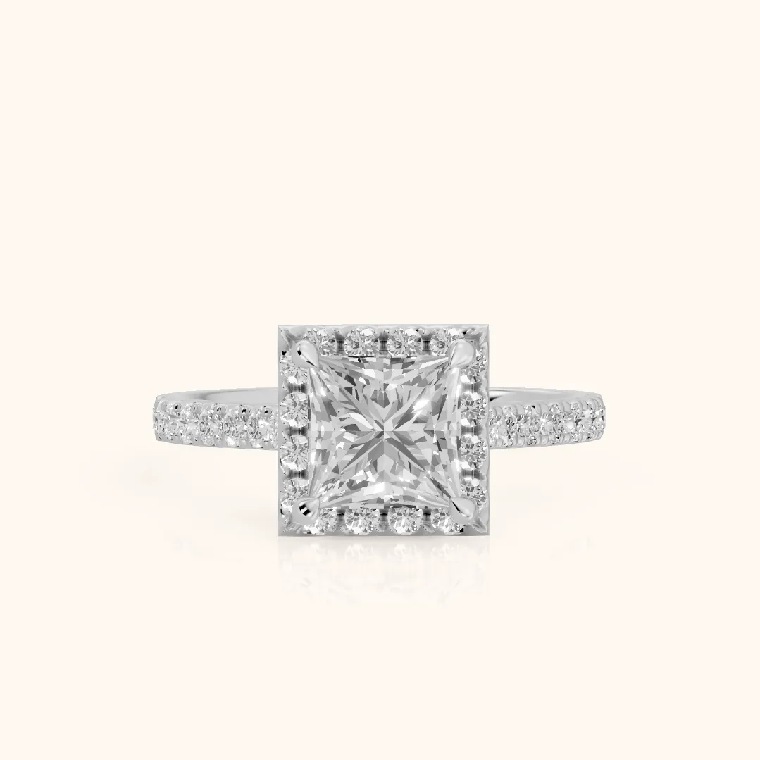 Amara Halo Claw Prong Princess Diamond Ring in Silver — view 2