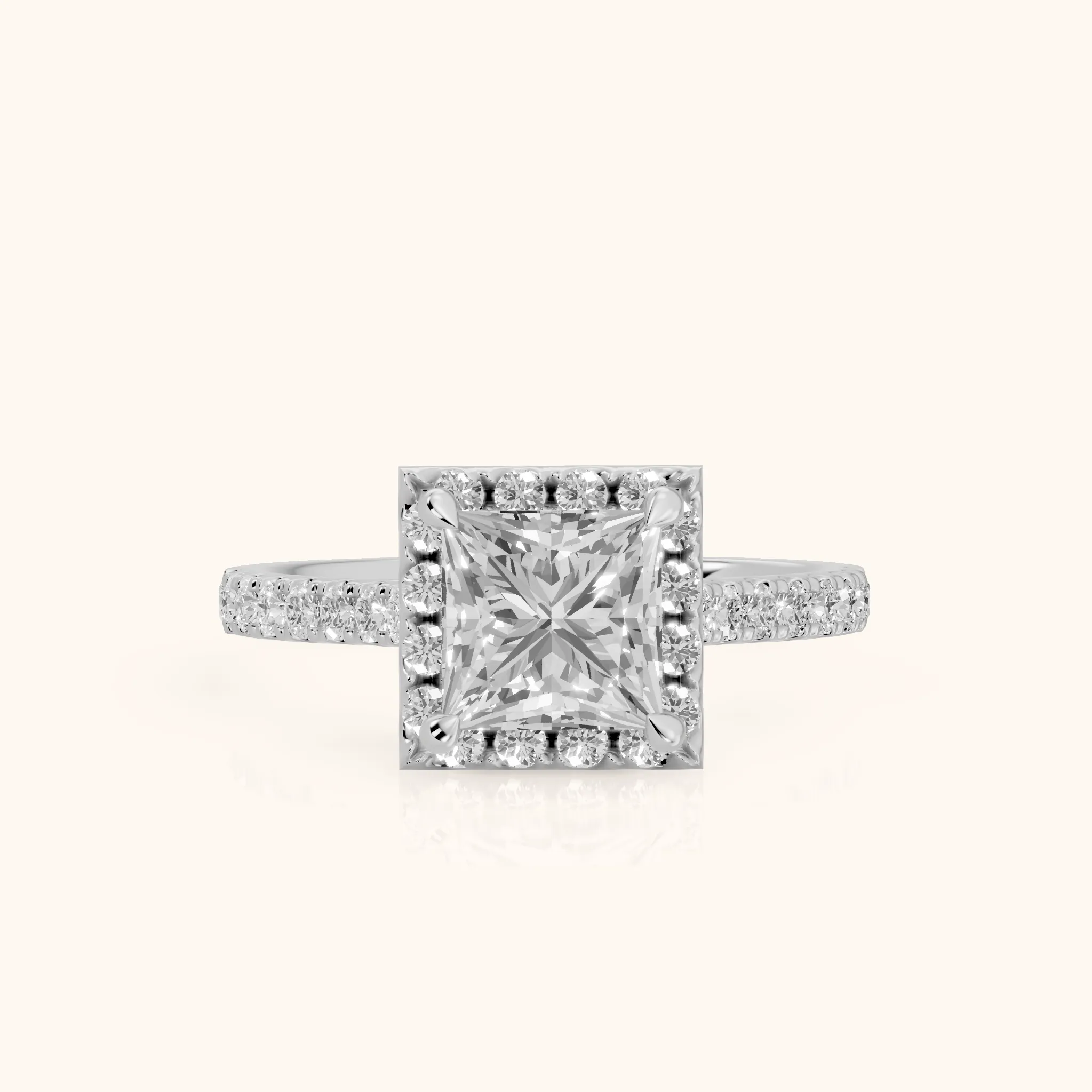 Amara Halo Claw Prong Princess Diamond Ring in Silver — view 1