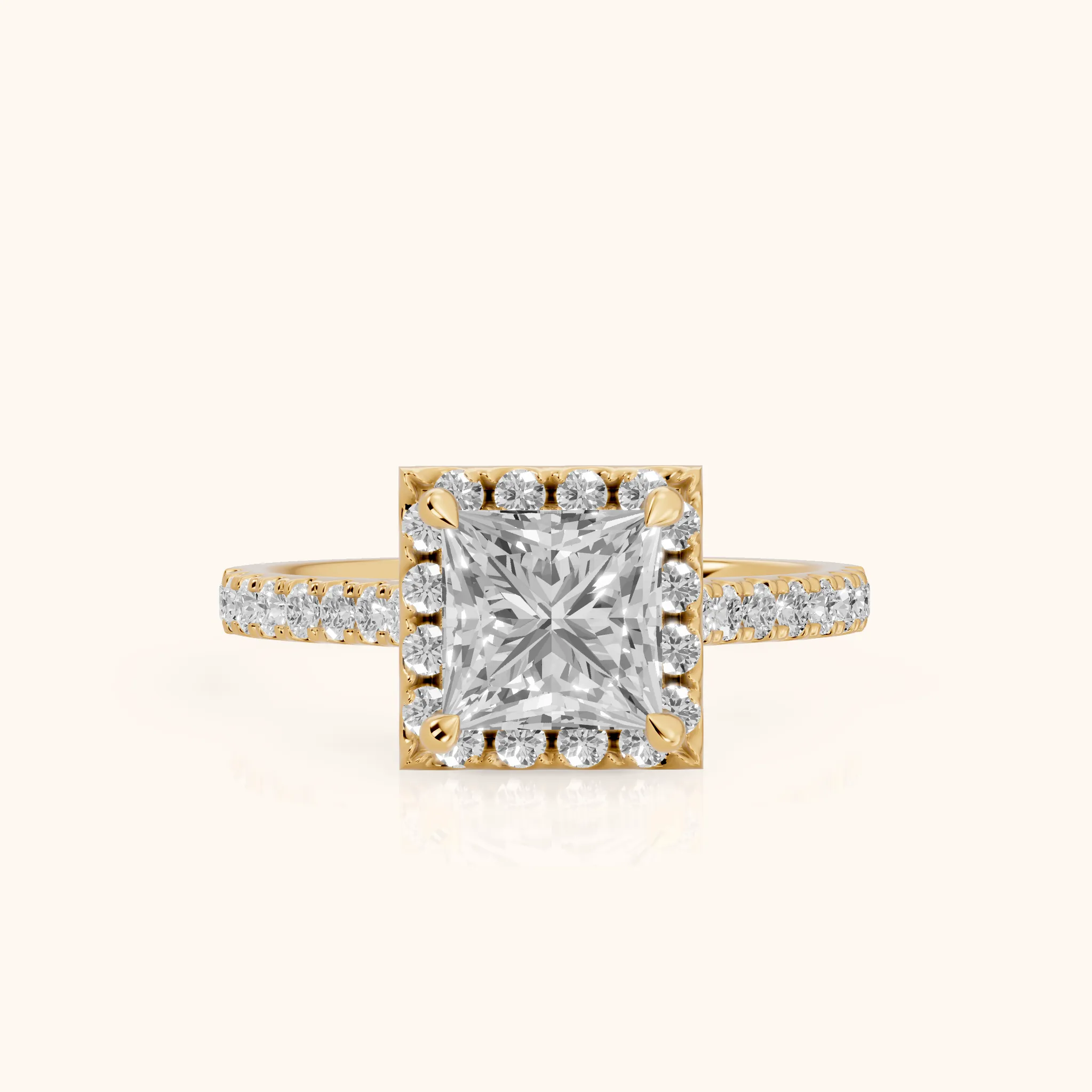 Amara Halo Claw Prong Princess Diamond Ring in Yellow Gold — view 1