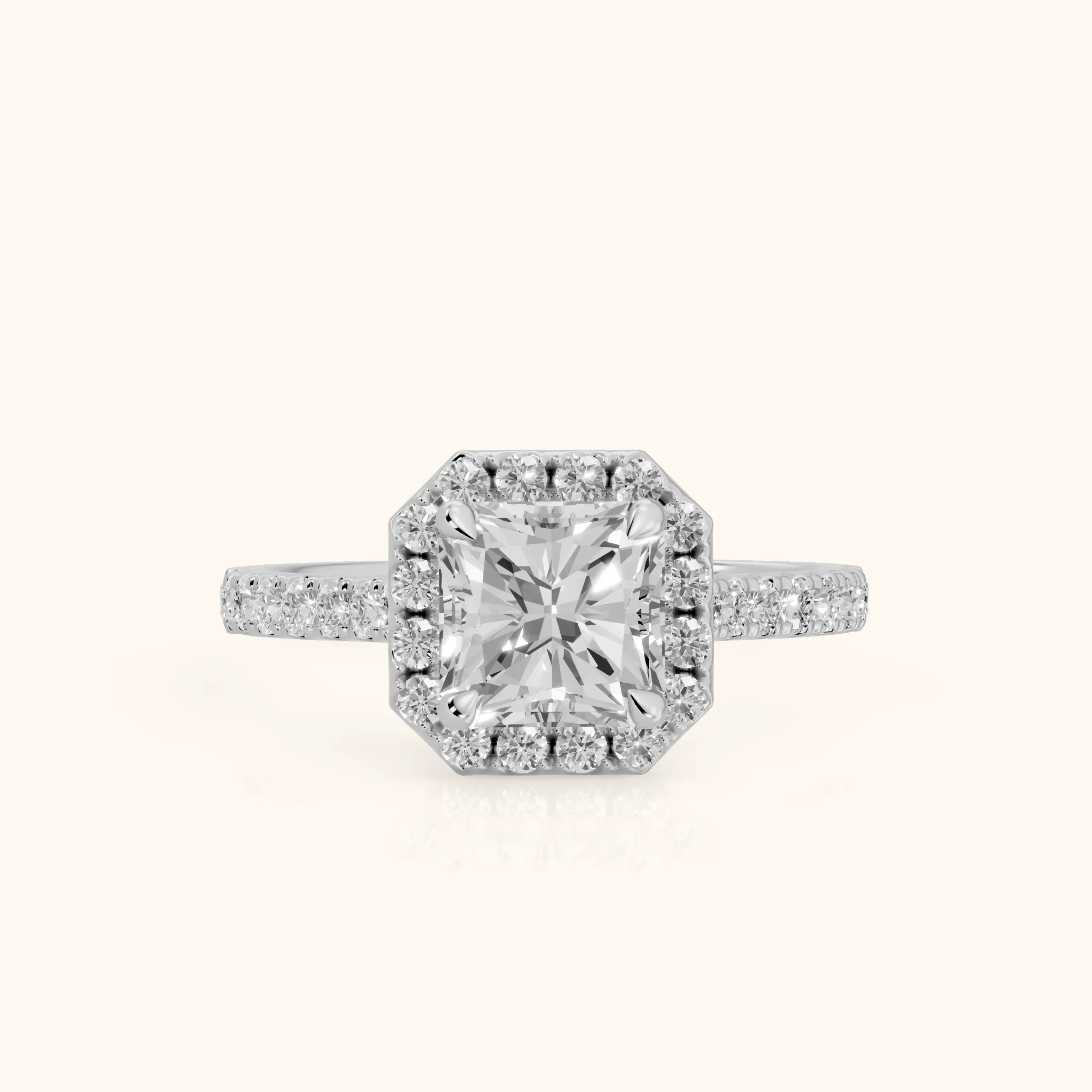 Amara Halo Claw Prong Radiant Diamond Ring in Silver — view 1