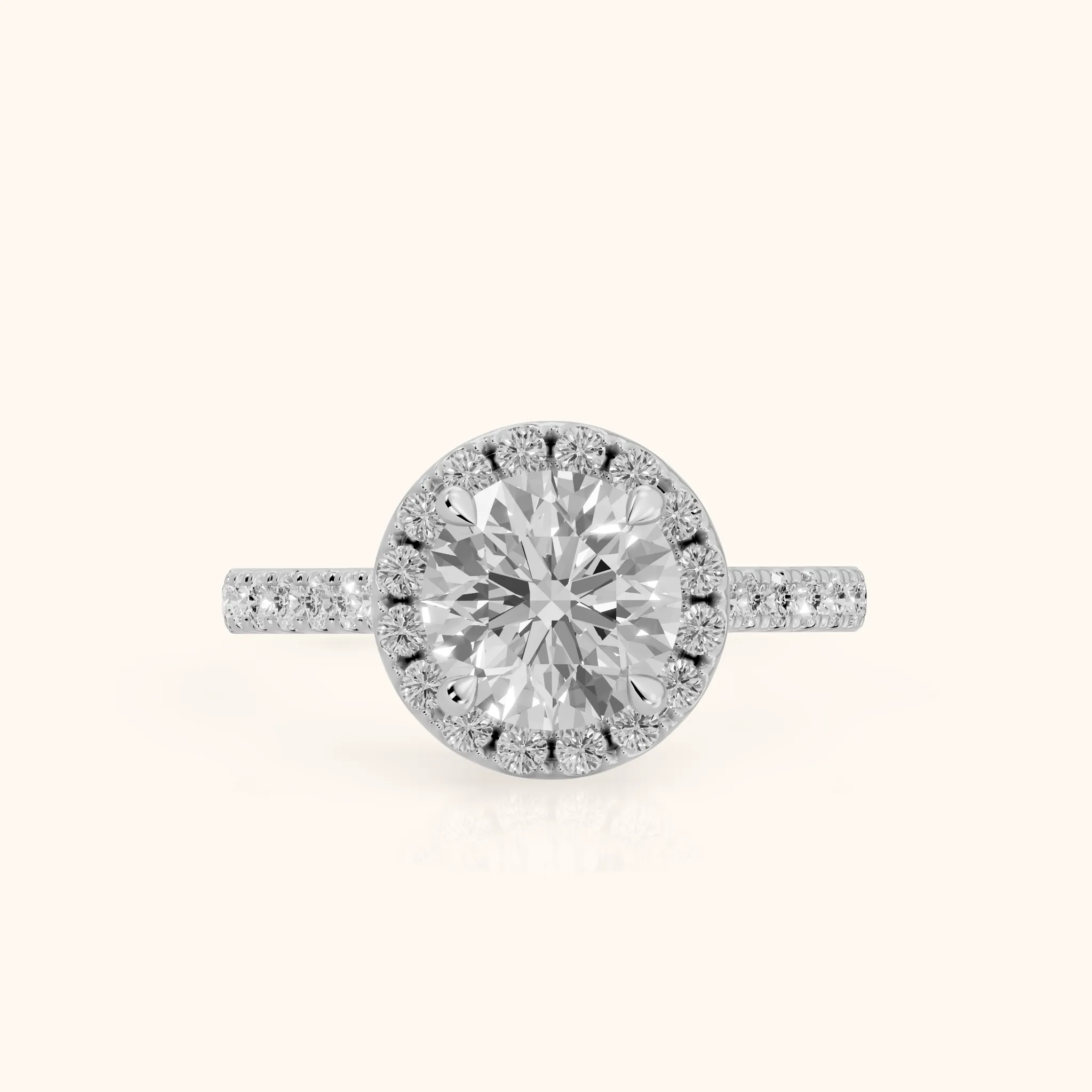 Amara Halo Claw Prong Round Diamond Ring in Platinum — view 1