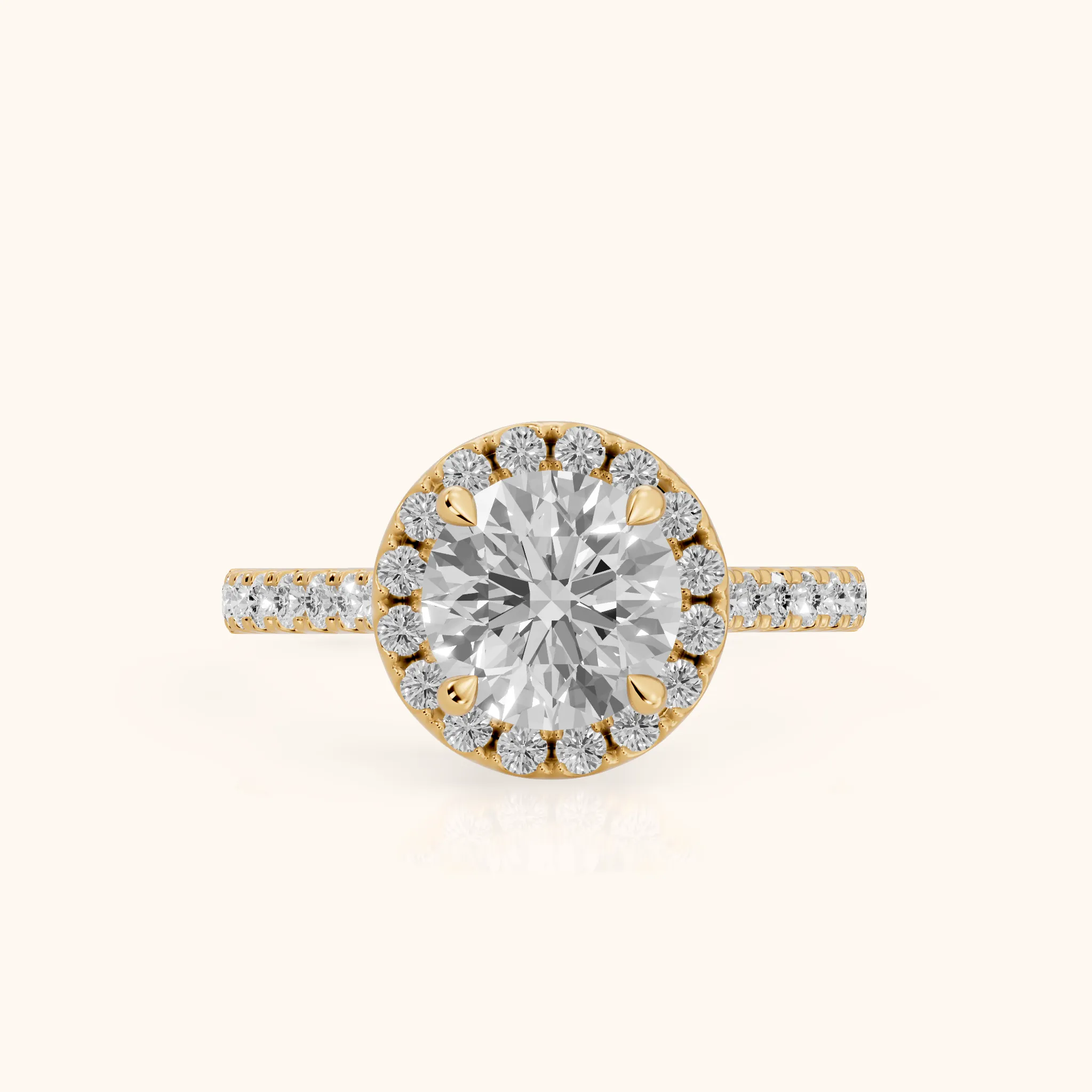 Amara Halo Claw Prong Round Diamond Ring in Yellow Gold — view 1