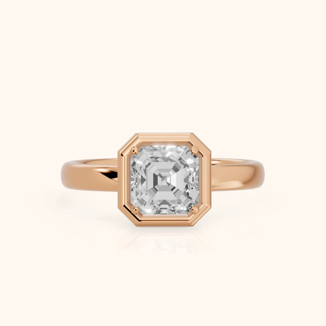 Alina Bezel Solitaire Asscher Diamond Ring in Rose Gold — view 2
