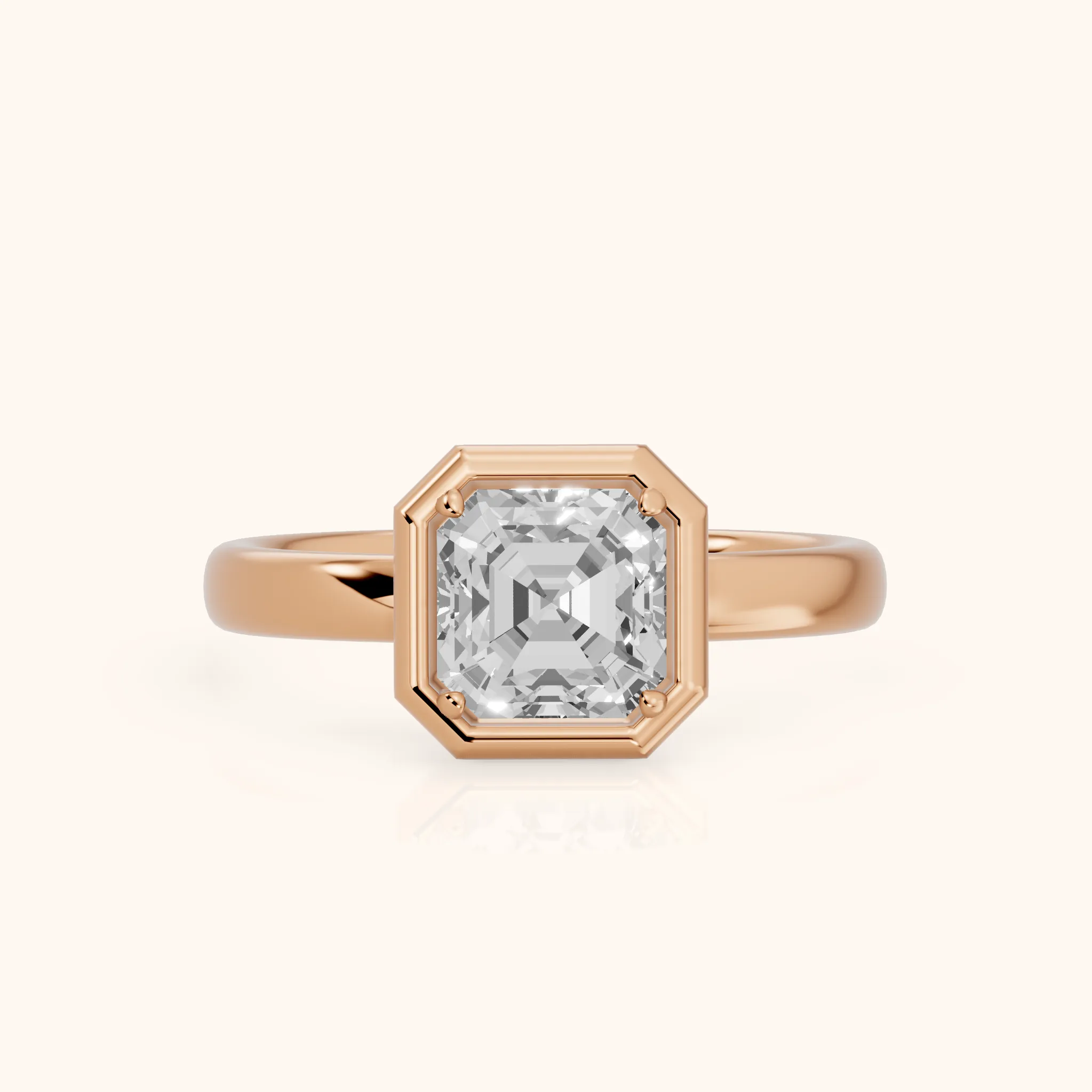 Alina Bezel Solitaire Asscher Diamond Ring in Rose Gold — view 1