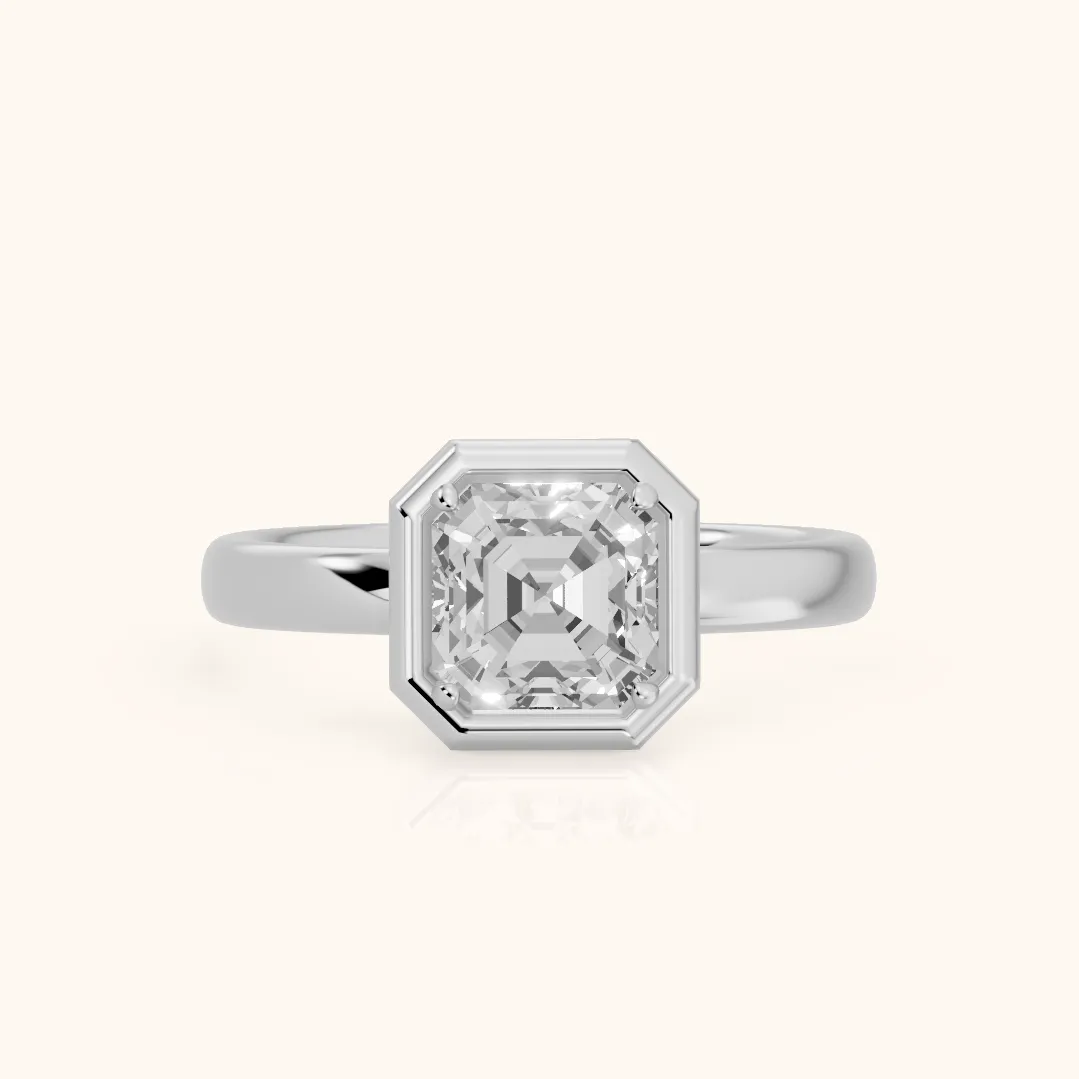 Alina Bezel Solitaire Asscher Diamond Ring in Platinum — view 2