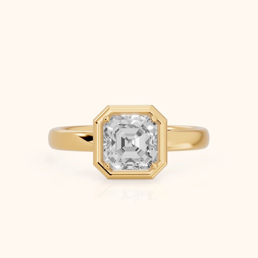 Alina Bezel Solitaire Asscher Diamond Ring in Yellow Gold — view 2