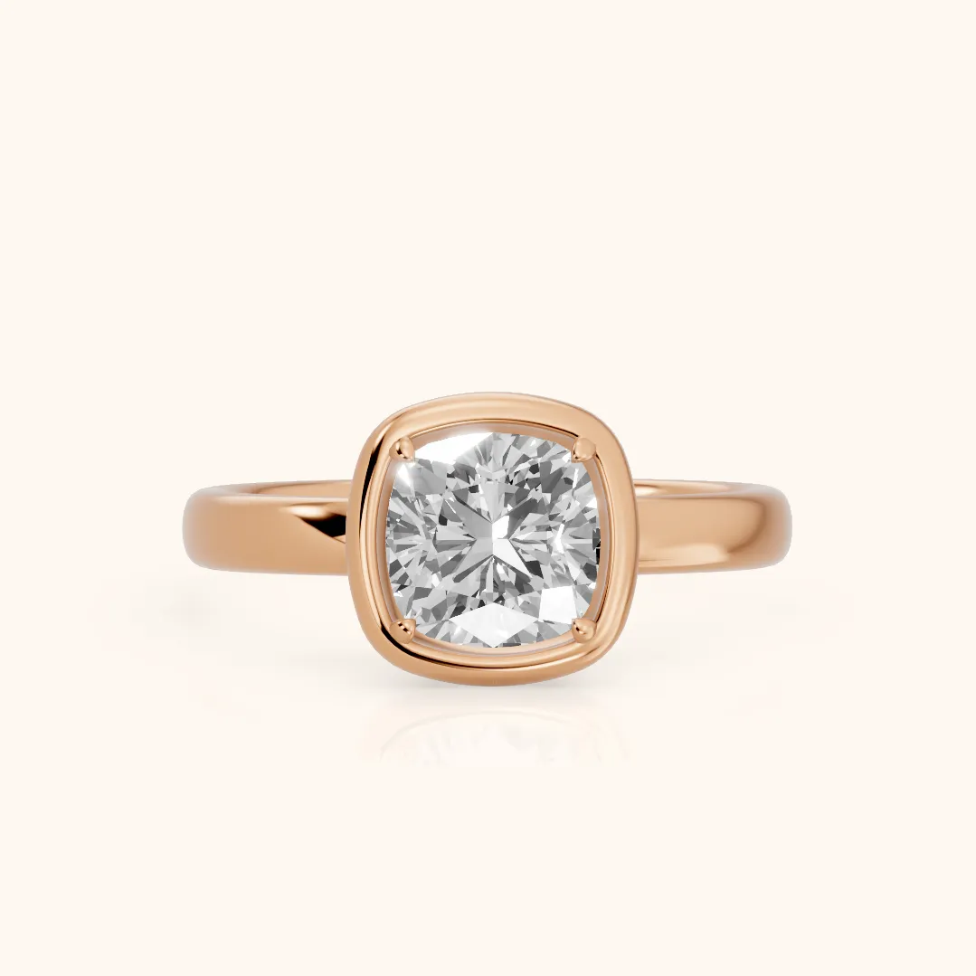 Alina Bezel Solitaire Cushion Diamond Ring in Rose Gold — view 2