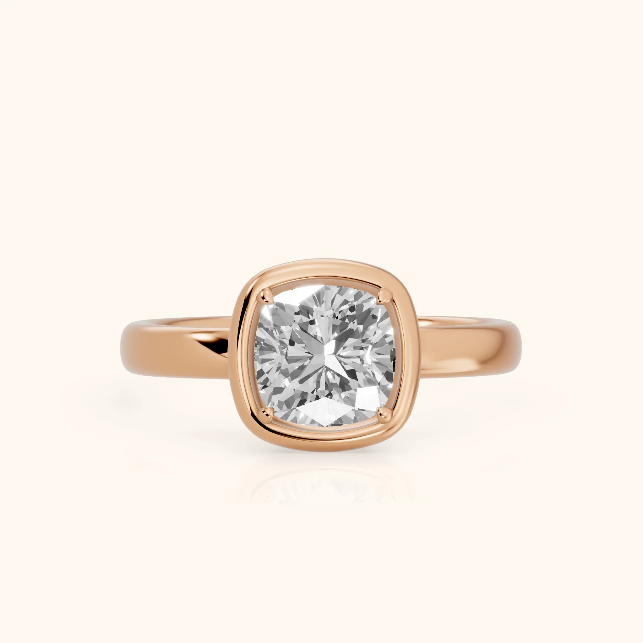 Alina Bezel Solitaire Cushion Diamond Ring in Rose Gold — view 1