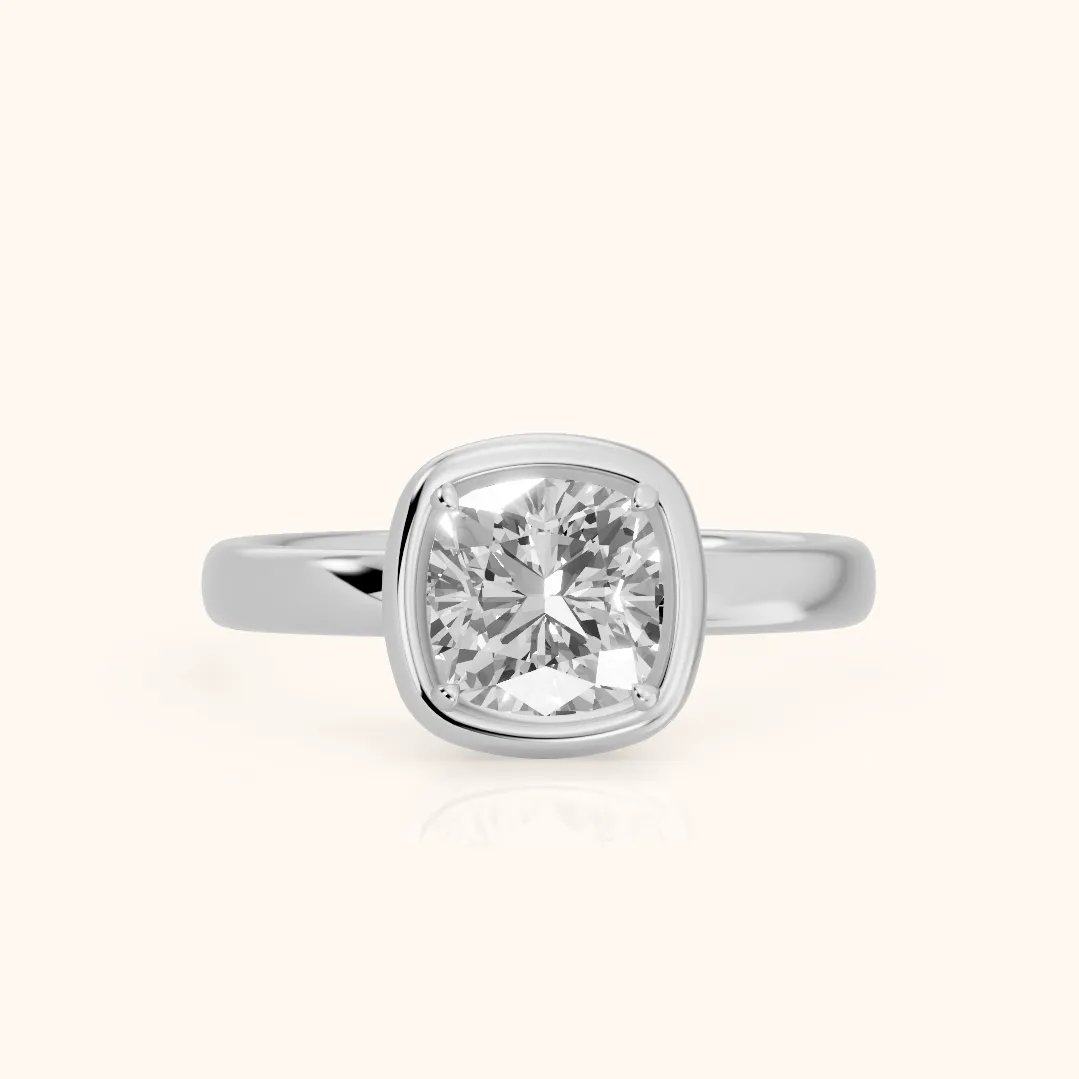 Alina Bezel Solitaire Cushion Diamond Ring in Platinum — view 2
