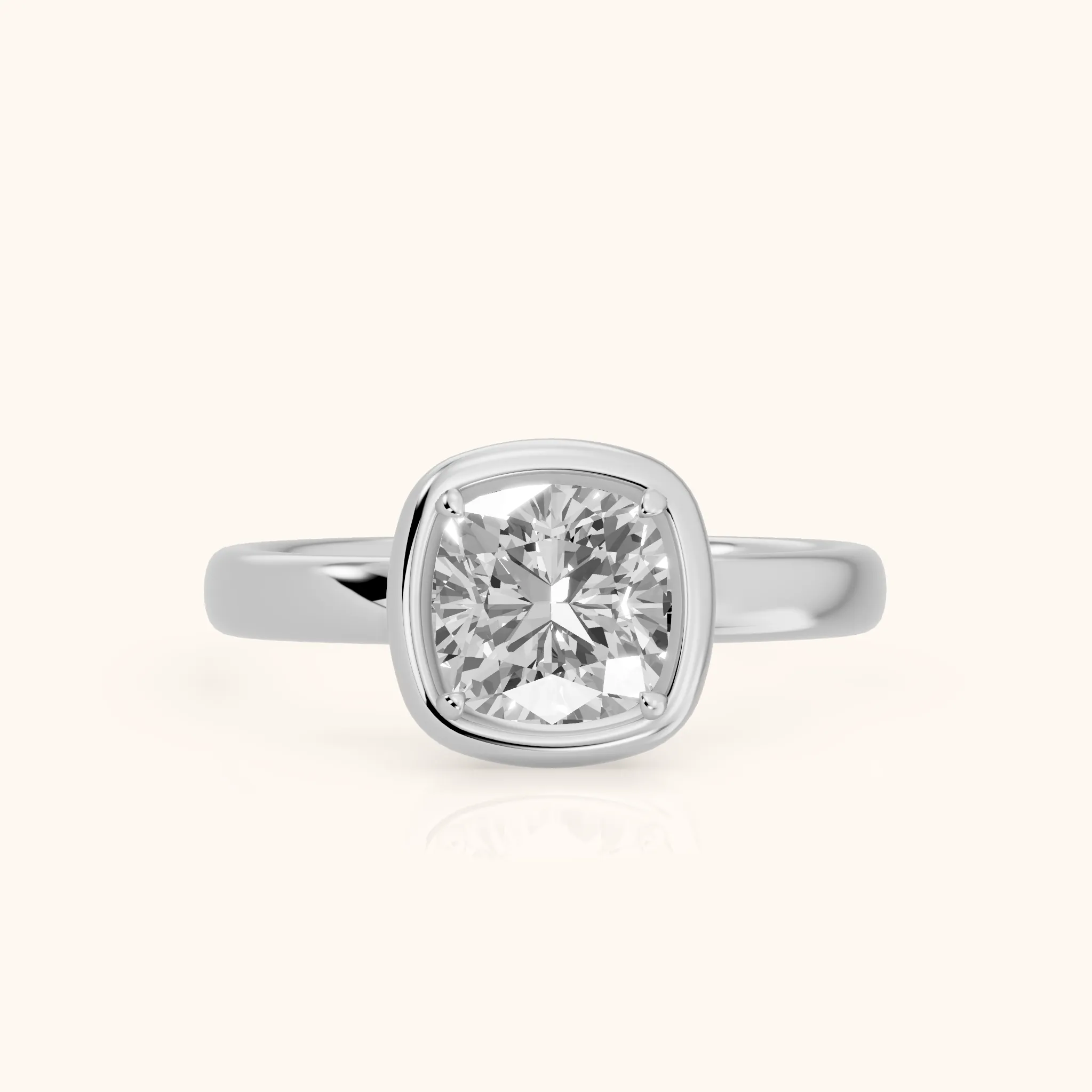 Alina Bezel Solitaire Cushion Diamond Ring in Platinum — view 1