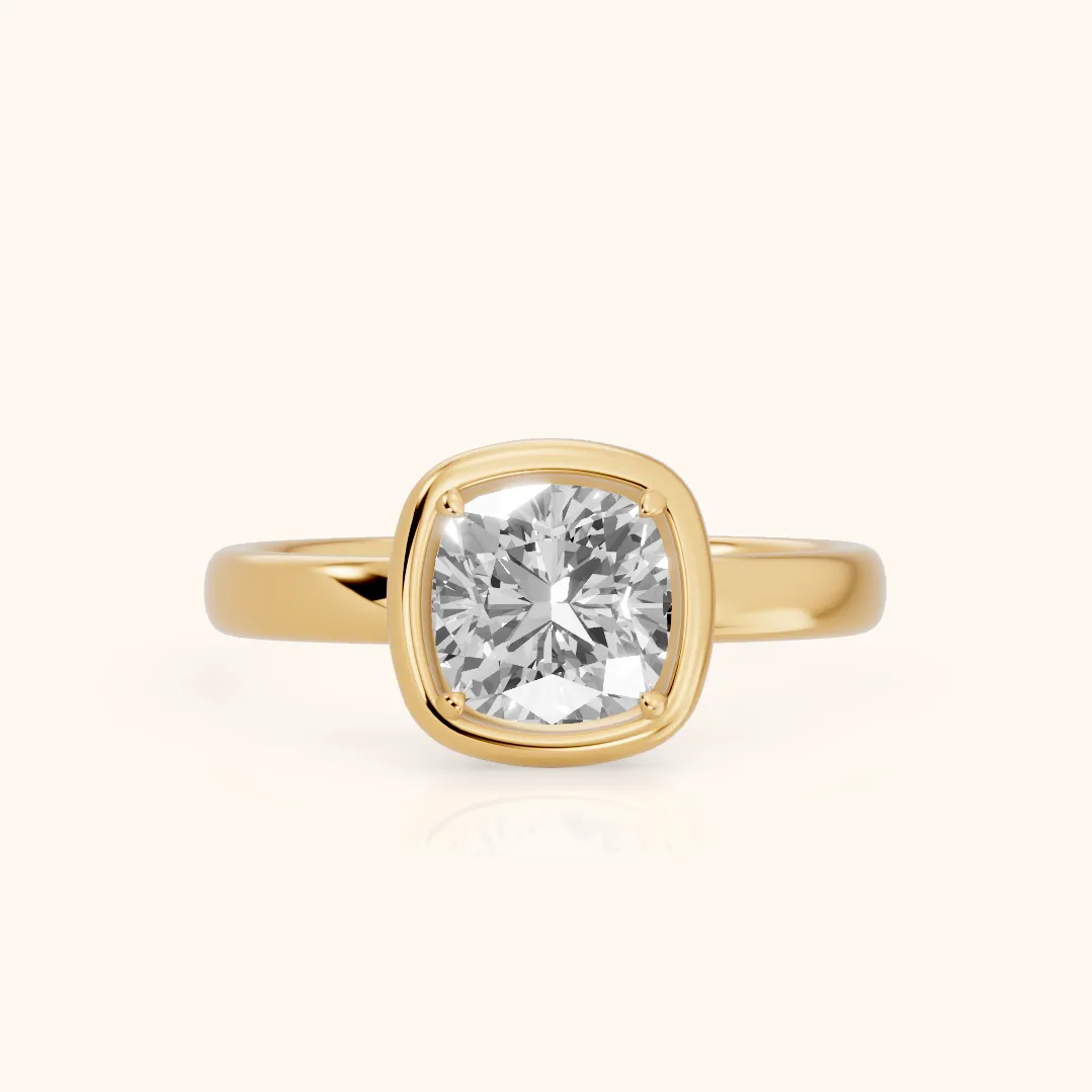 Alina Bezel Solitaire Cushion Diamond Ring in Yellow Gold — view 2
