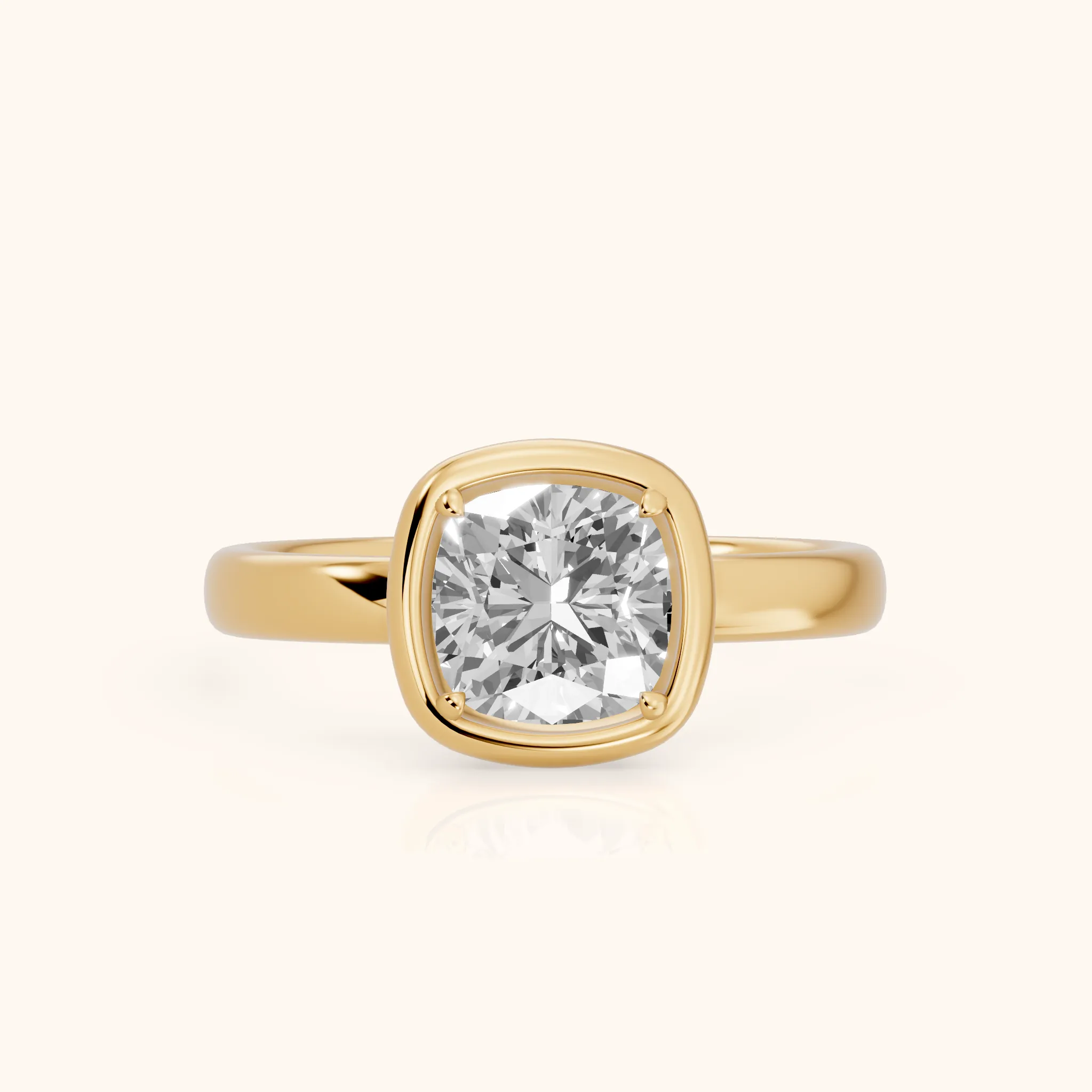 Alina Bezel Solitaire Cushion Diamond Ring in Yellow Gold — view 1