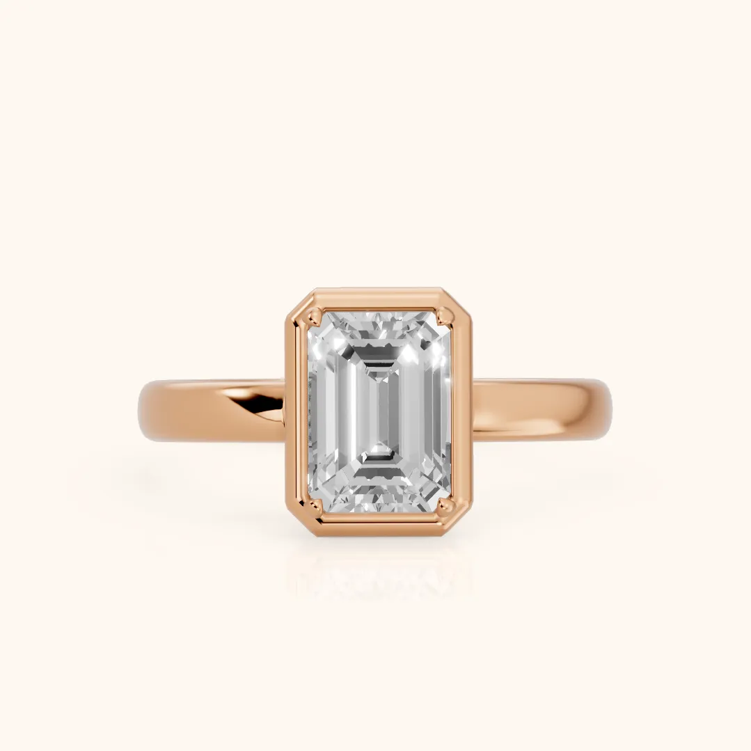 Alina Bezel Solitaire Emerald Diamond Ring in Rose Gold — view 2