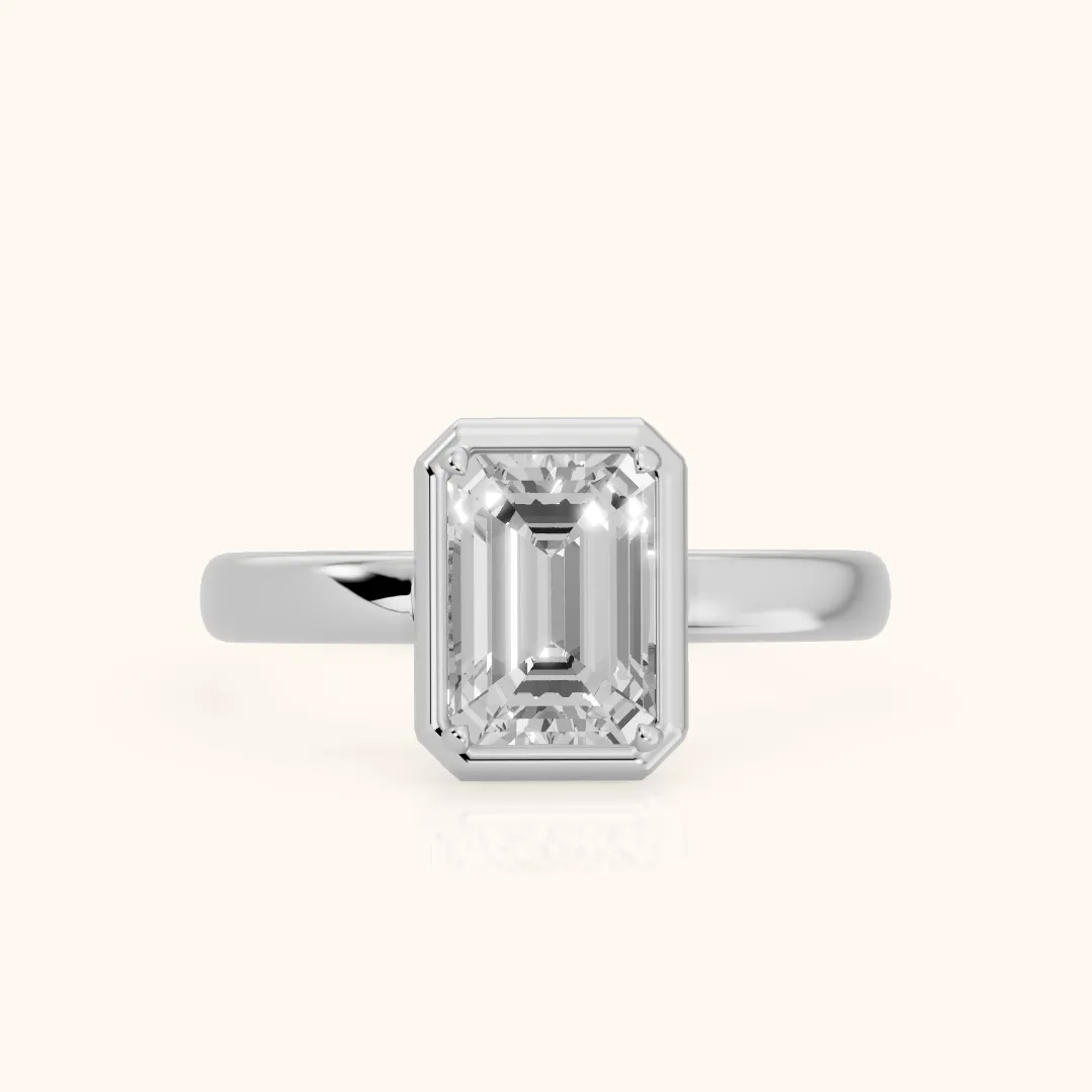 Alina Bezel Solitaire Emerald Diamond Ring in White Gold — view 2