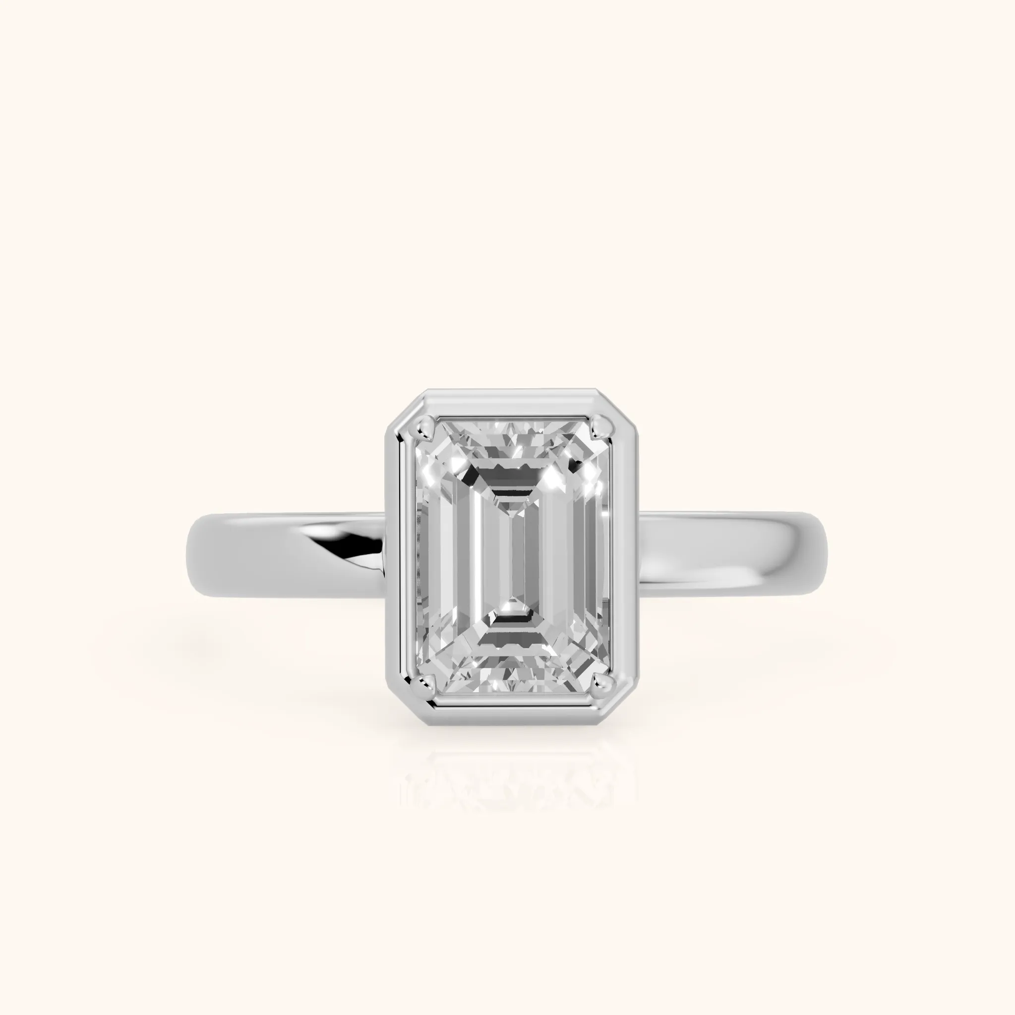 Alina Bezel Solitaire Emerald Diamond Ring in White Gold — view 1
