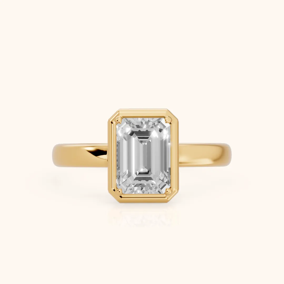 Alina Bezel Solitaire Emerald Diamond Ring in Yellow Gold — view 2