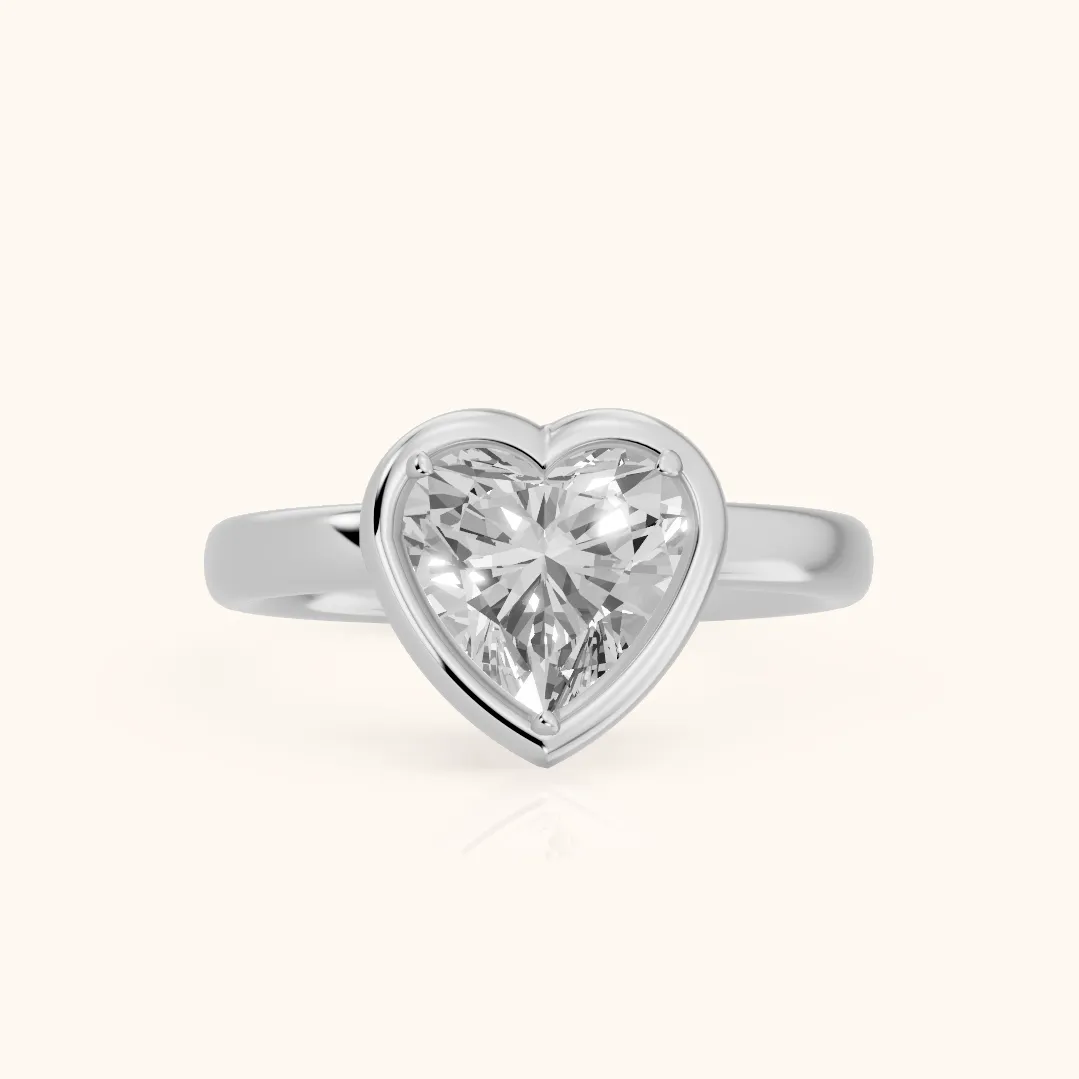 Alina Bezel Solitaire Heart Diamond Ring in Silver — view 2