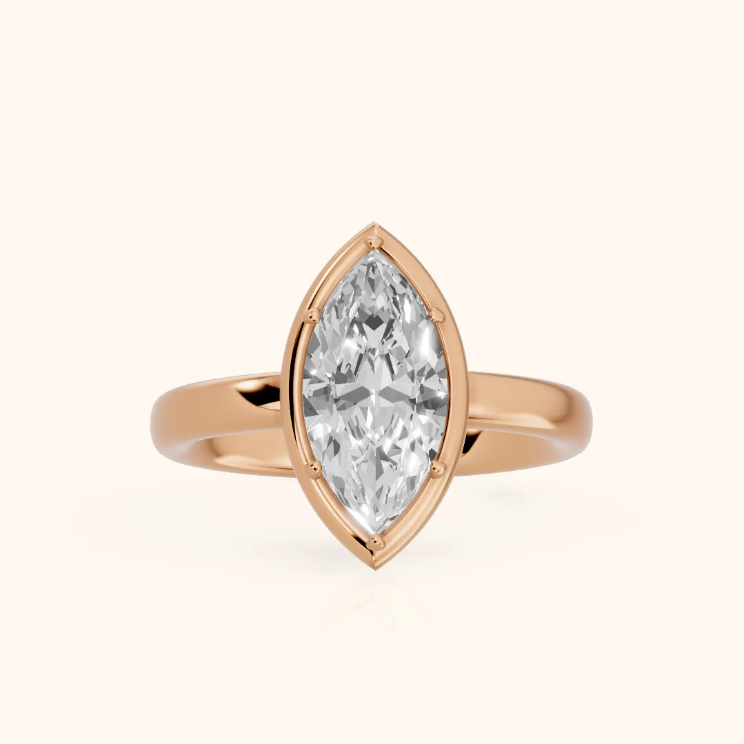 Alina Bezel Solitaire Marquise Diamond Ring in Rose Gold — view 2