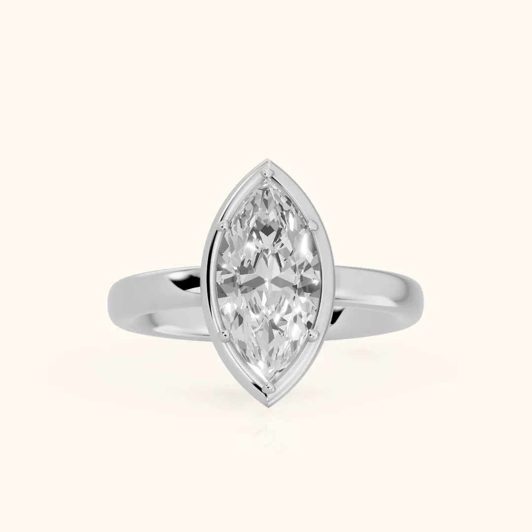 Alina Bezel Solitaire Marquise Diamond Ring in Silver — view 2