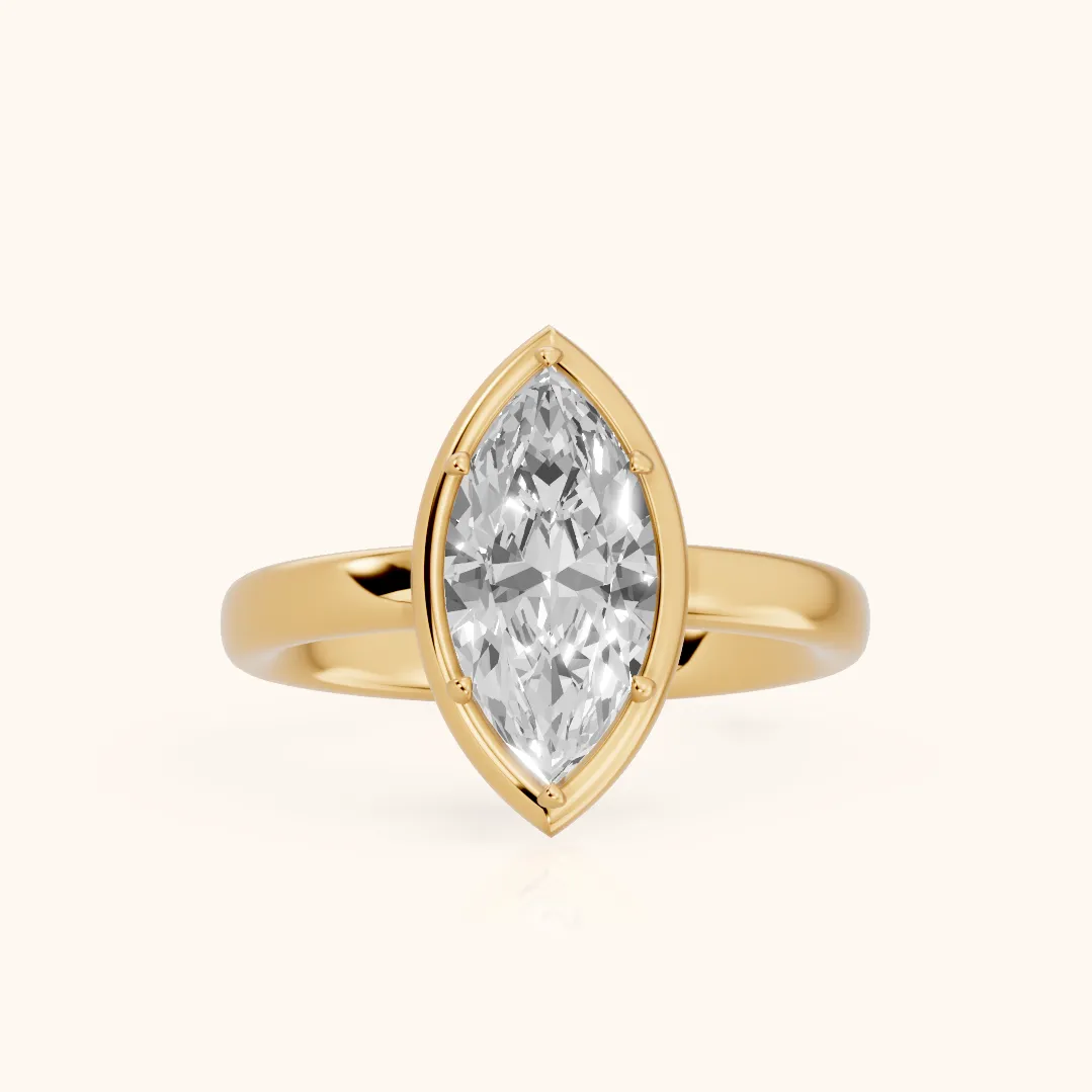 Alina Bezel Solitaire Marquise Diamond Ring in Yellow Gold — view 2