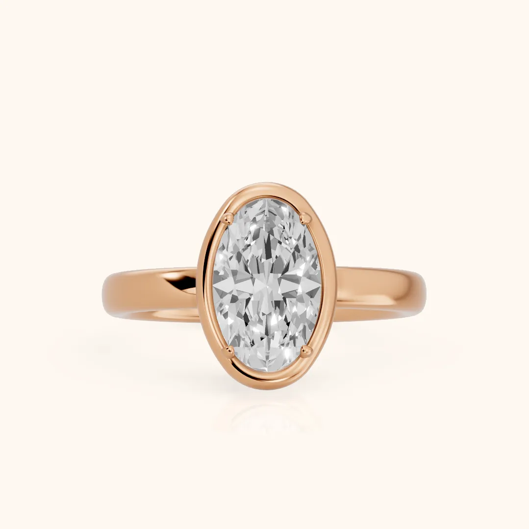 Alina Bezel Solitaire Oval Diamond Ring in Rose Gold — view 2