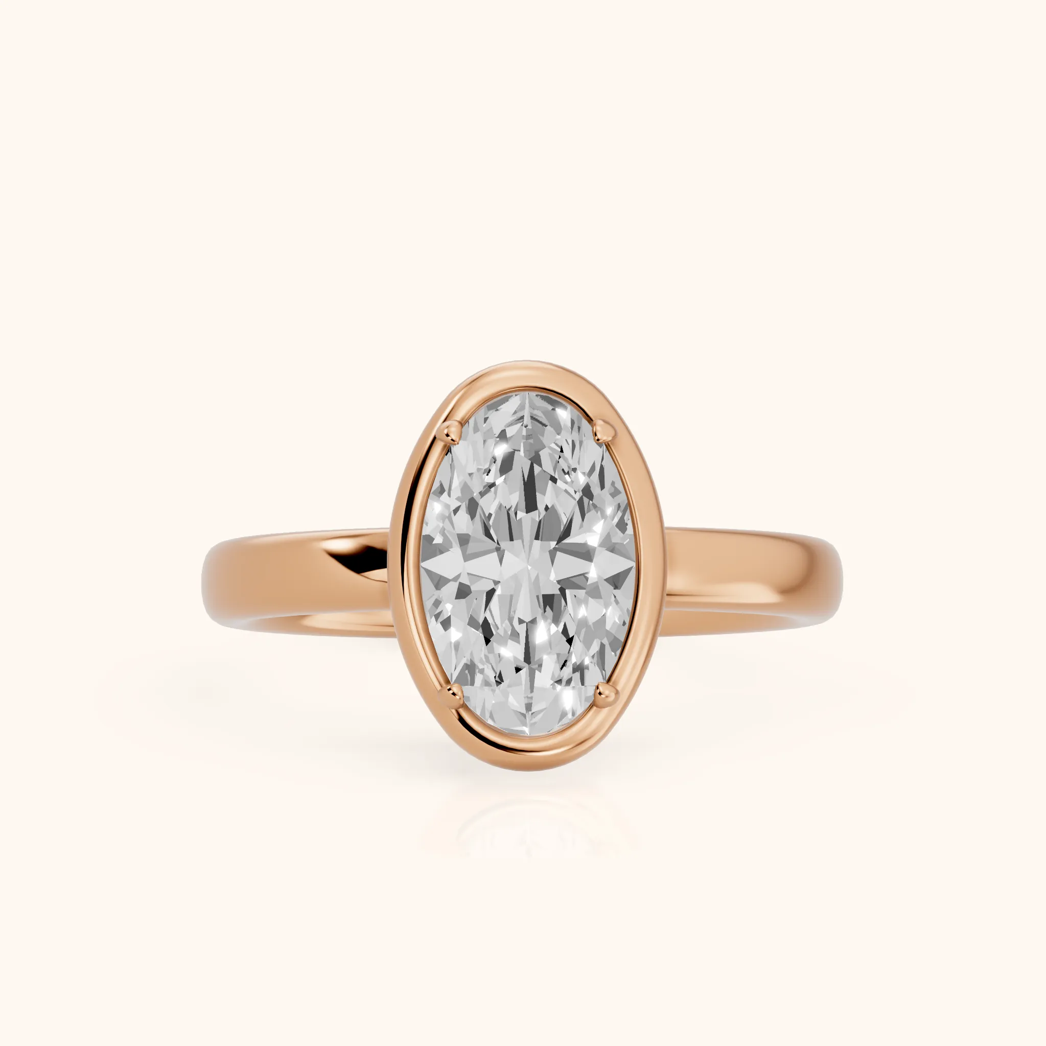 Alina Bezel Solitaire Oval Diamond Ring in Rose Gold — view 1