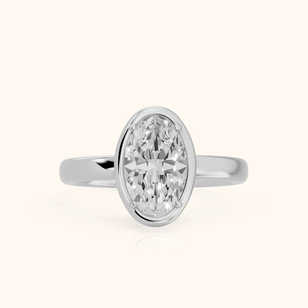 Alina Bezel Solitaire Oval Diamond Ring in Silver — view 2