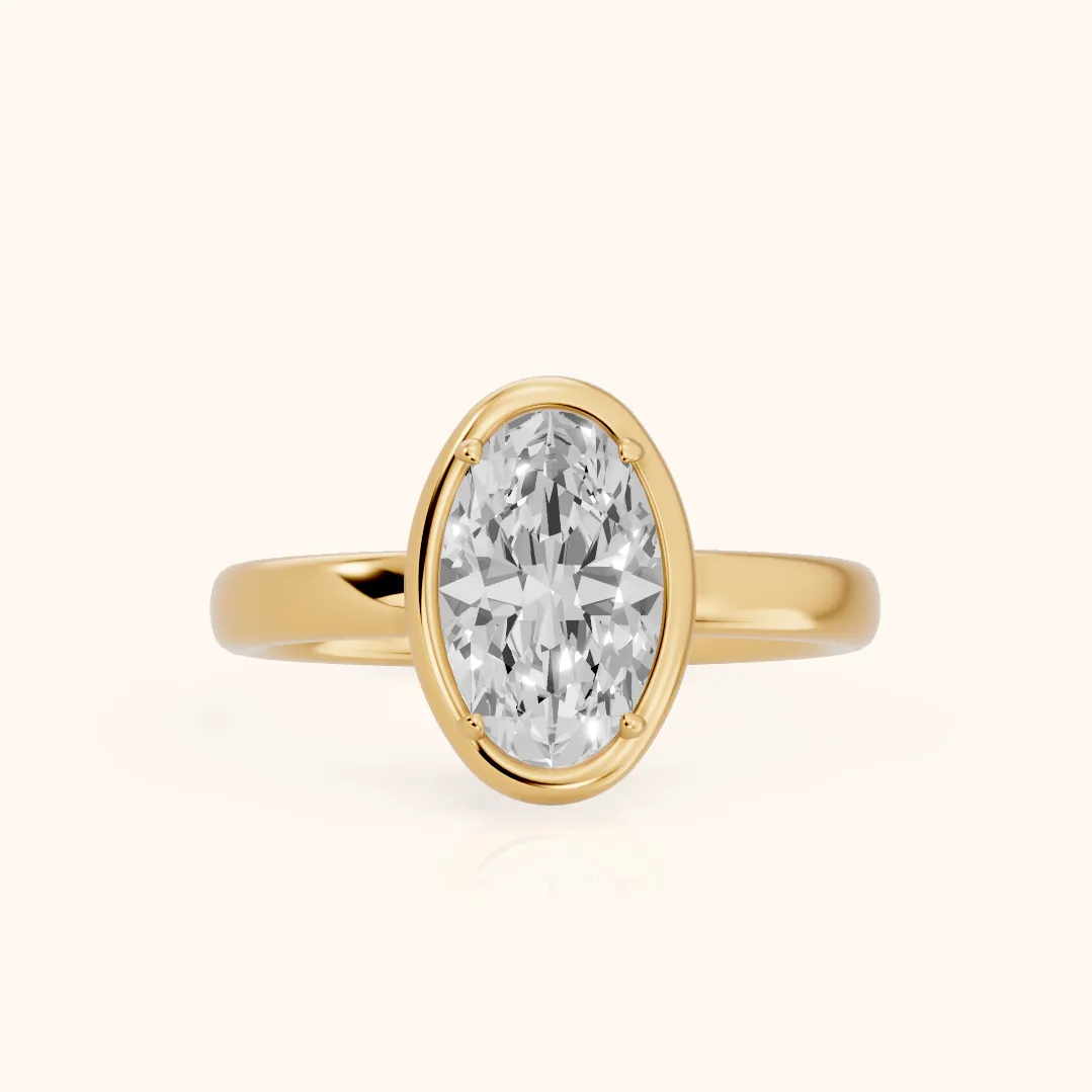 Alina Bezel Solitaire Oval Diamond Ring in Yellow Gold — view 2