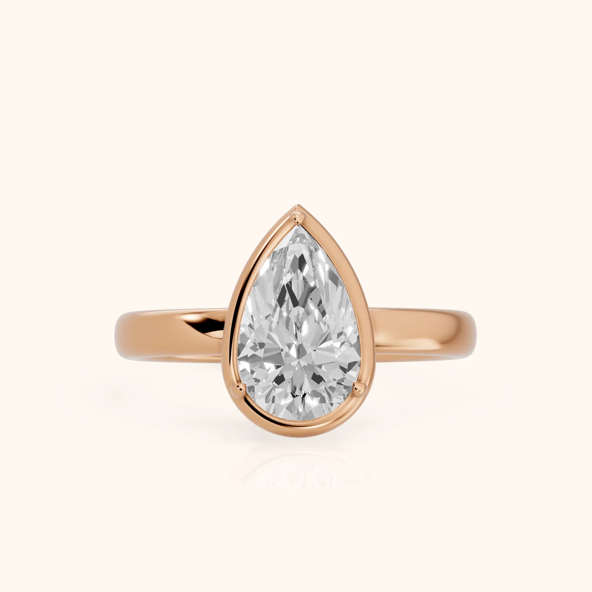 Alina Bezel Solitaire Pear Diamond Ring in Rose Gold — view 1