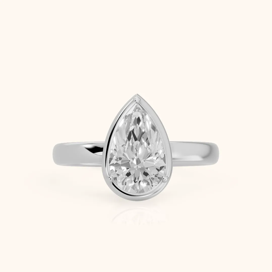 Alina Bezel Solitaire Pear Diamond Ring in Platinum — view 2