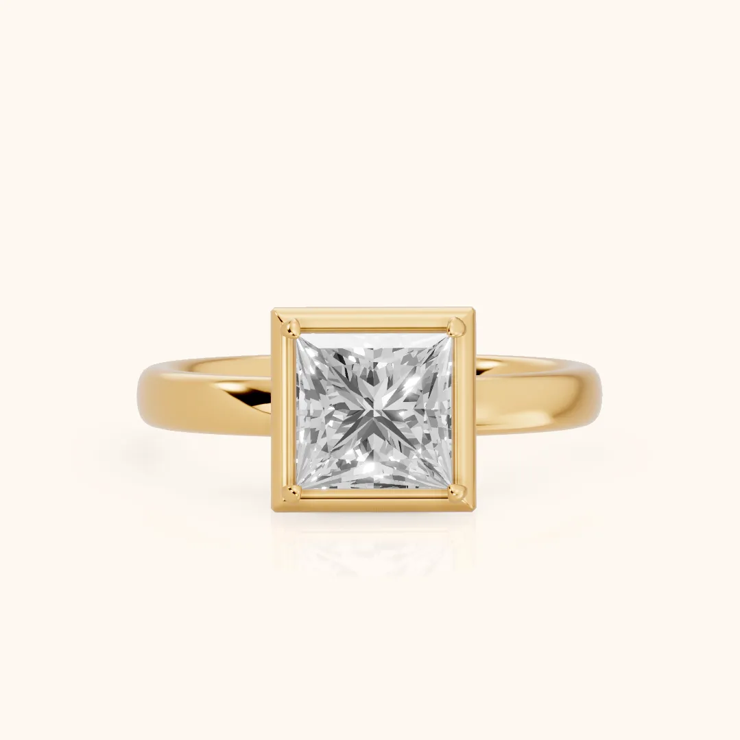 Alina Bezel Solitaire Princess Diamond Ring in Yellow Gold — view 2