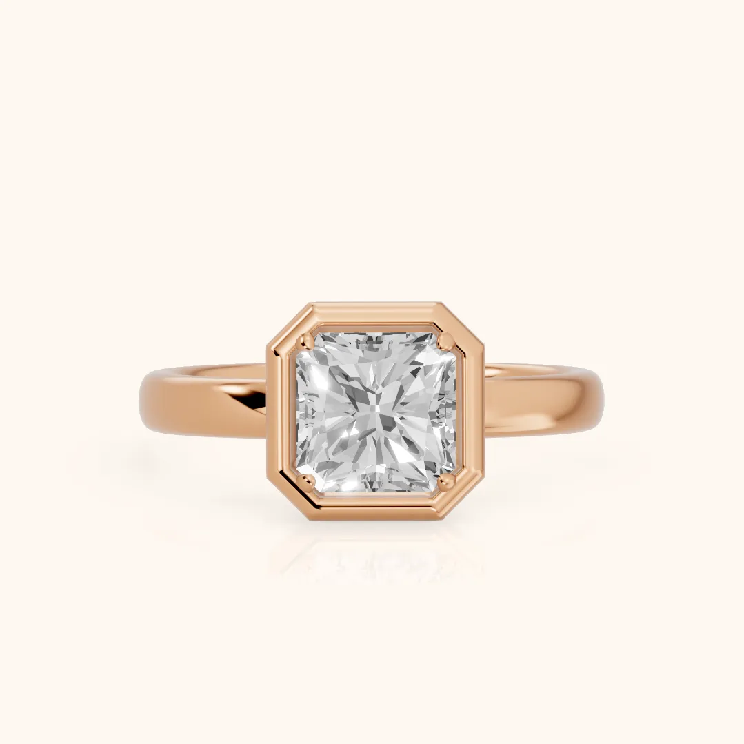 Alina Bezel Solitaire Radiant Diamond Ring in Rose Gold — view 2