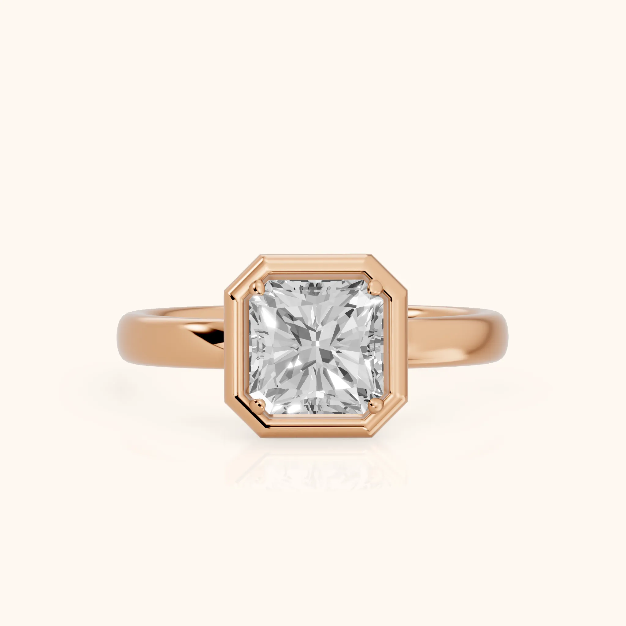 Alina Bezel Solitaire Radiant Diamond Ring in Rose Gold — view 1