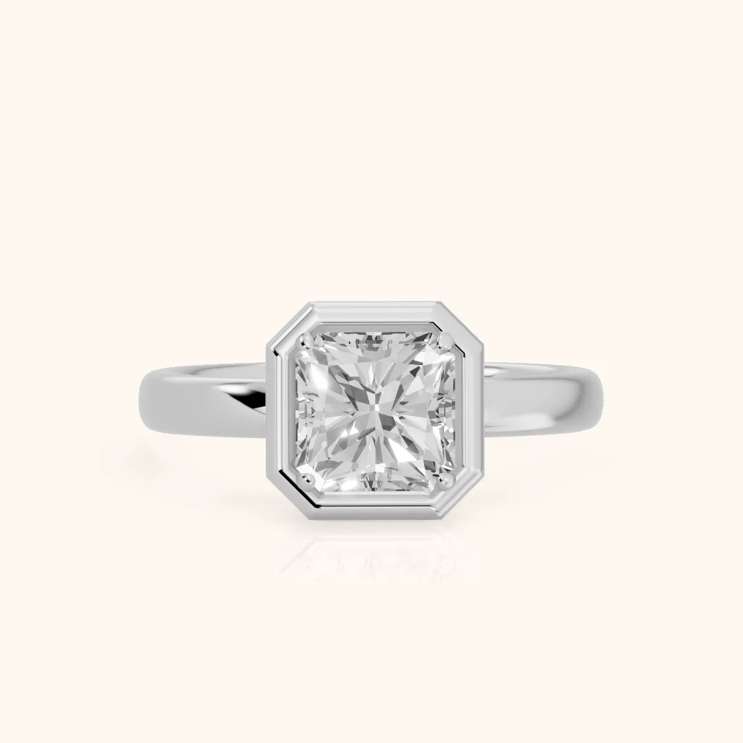 Alina Bezel Solitaire Radiant Diamond Ring in Platinum — view 2