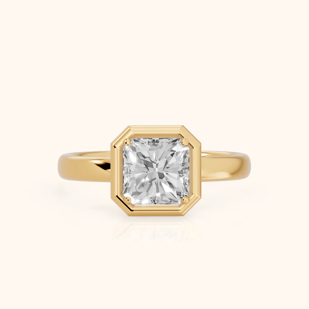 Alina Bezel Solitaire Radiant Diamond Ring in Yellow Gold — view 2