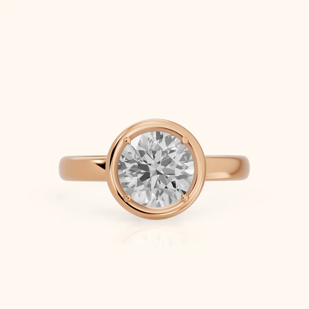 Alina Bezel Solitaire Round Diamond Ring in Rose Gold — view 2
