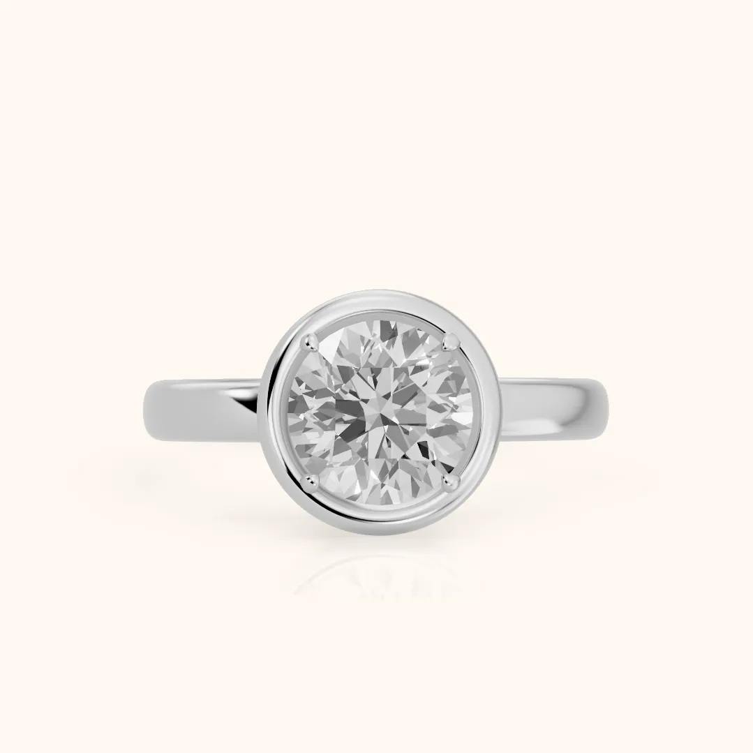 Alina Bezel Solitaire Round Diamond Ring in White Gold — view 2