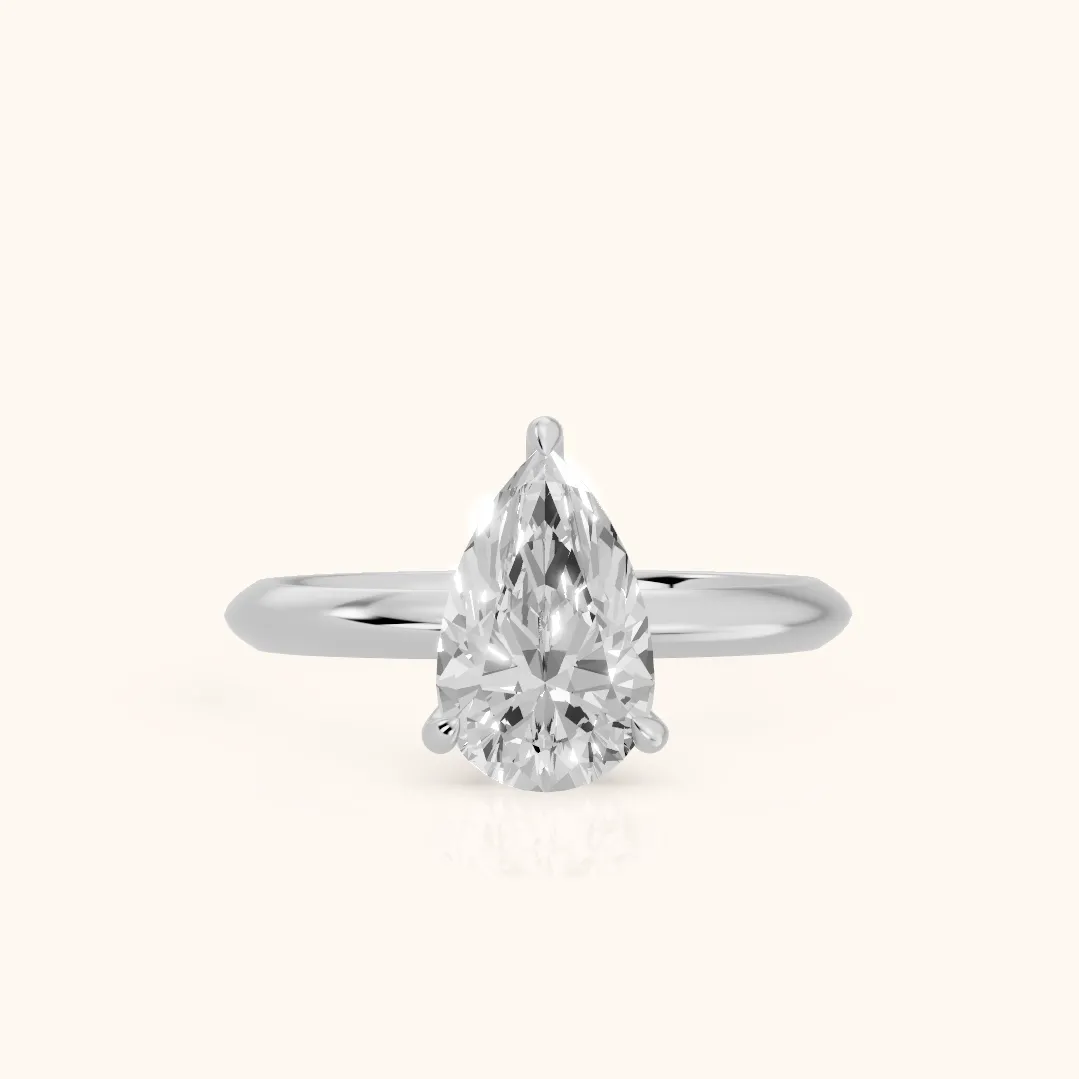 Amaya Hidden Halo Pear Diamond Ring in Silver — view 2