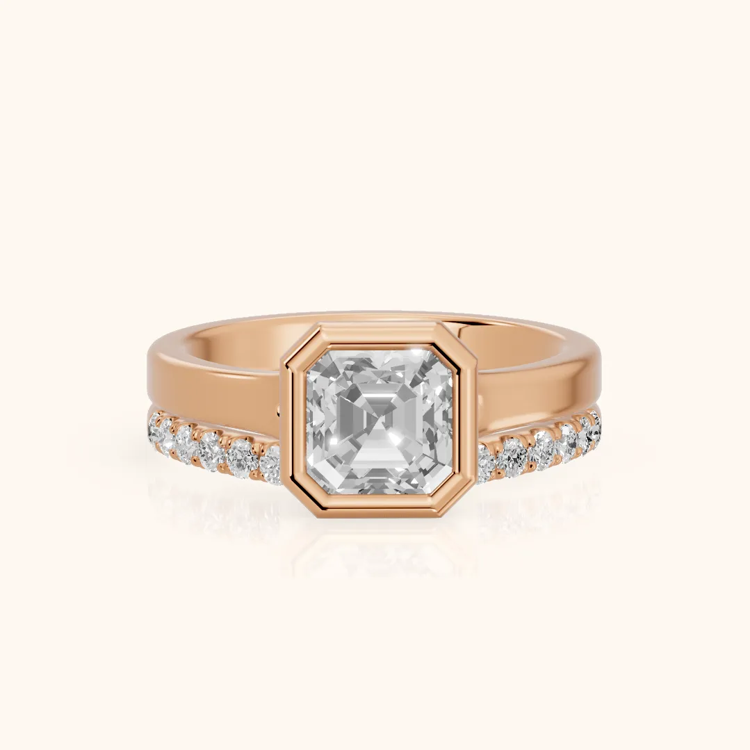 Ayla Bezel Bypass Asscher Diamond Ring in Rose Gold — view 2