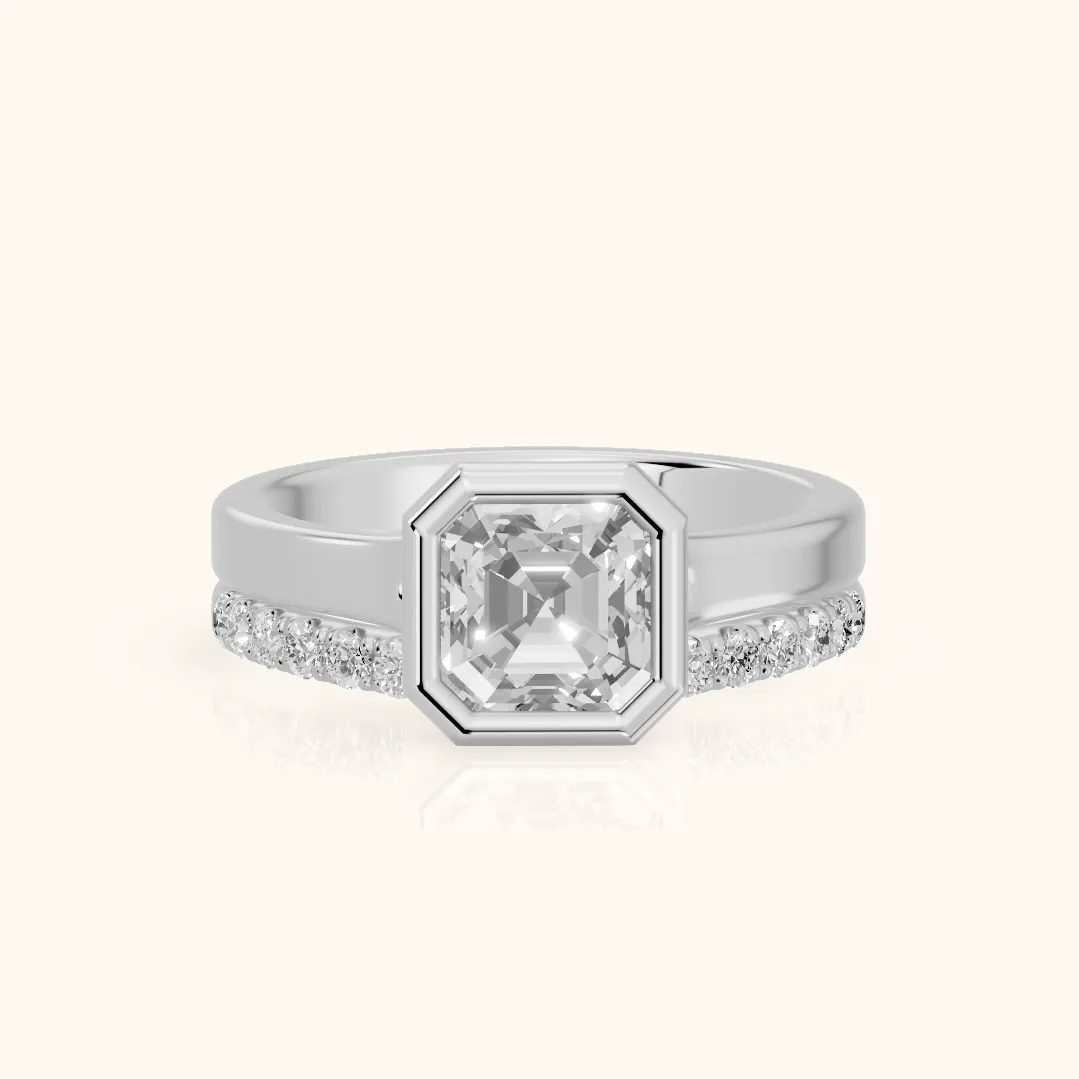 Ayla Bezel Bypass Asscher Diamond Ring in Platinum — view 2