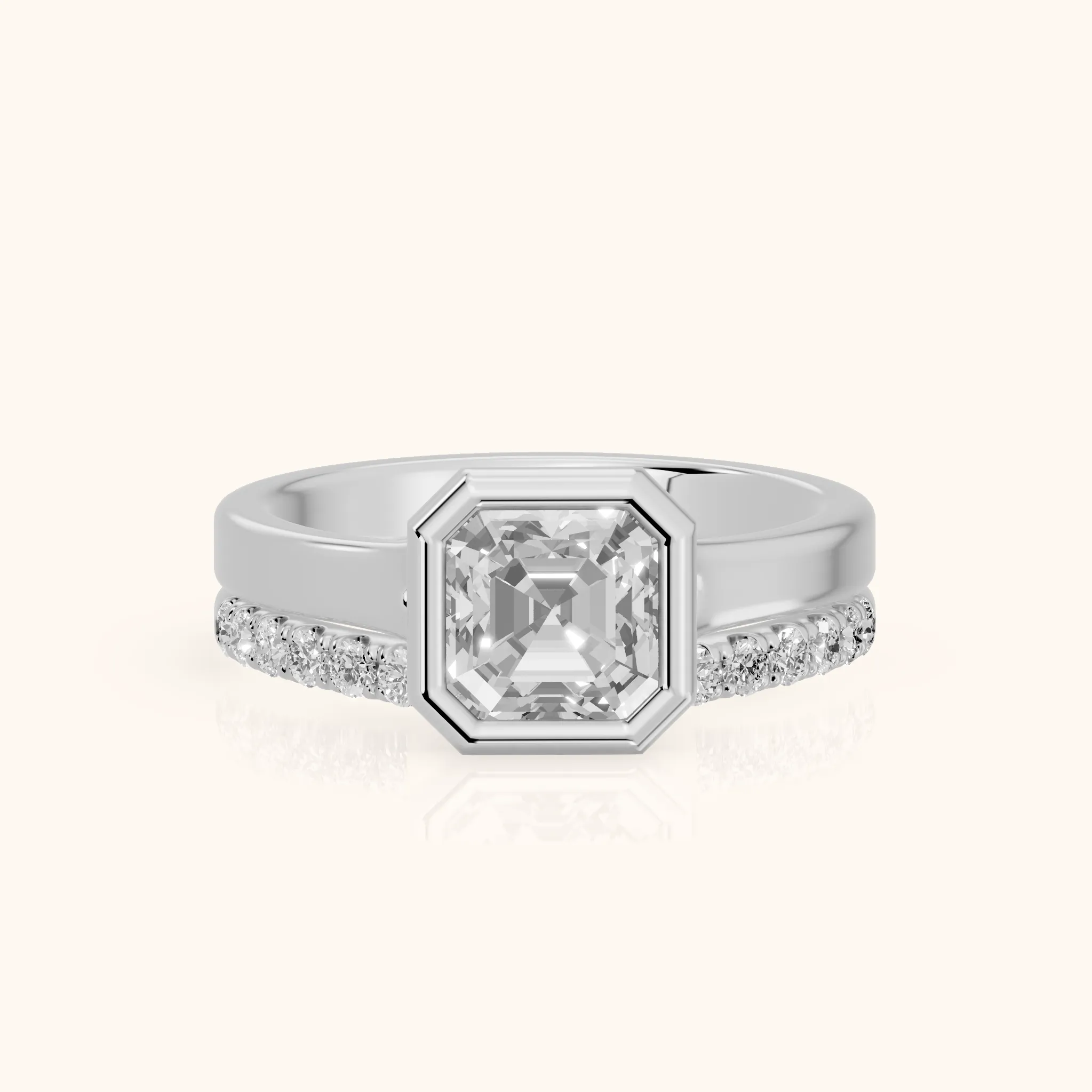 Ayla Bezel Bypass Asscher Diamond Ring in Platinum — view 1
