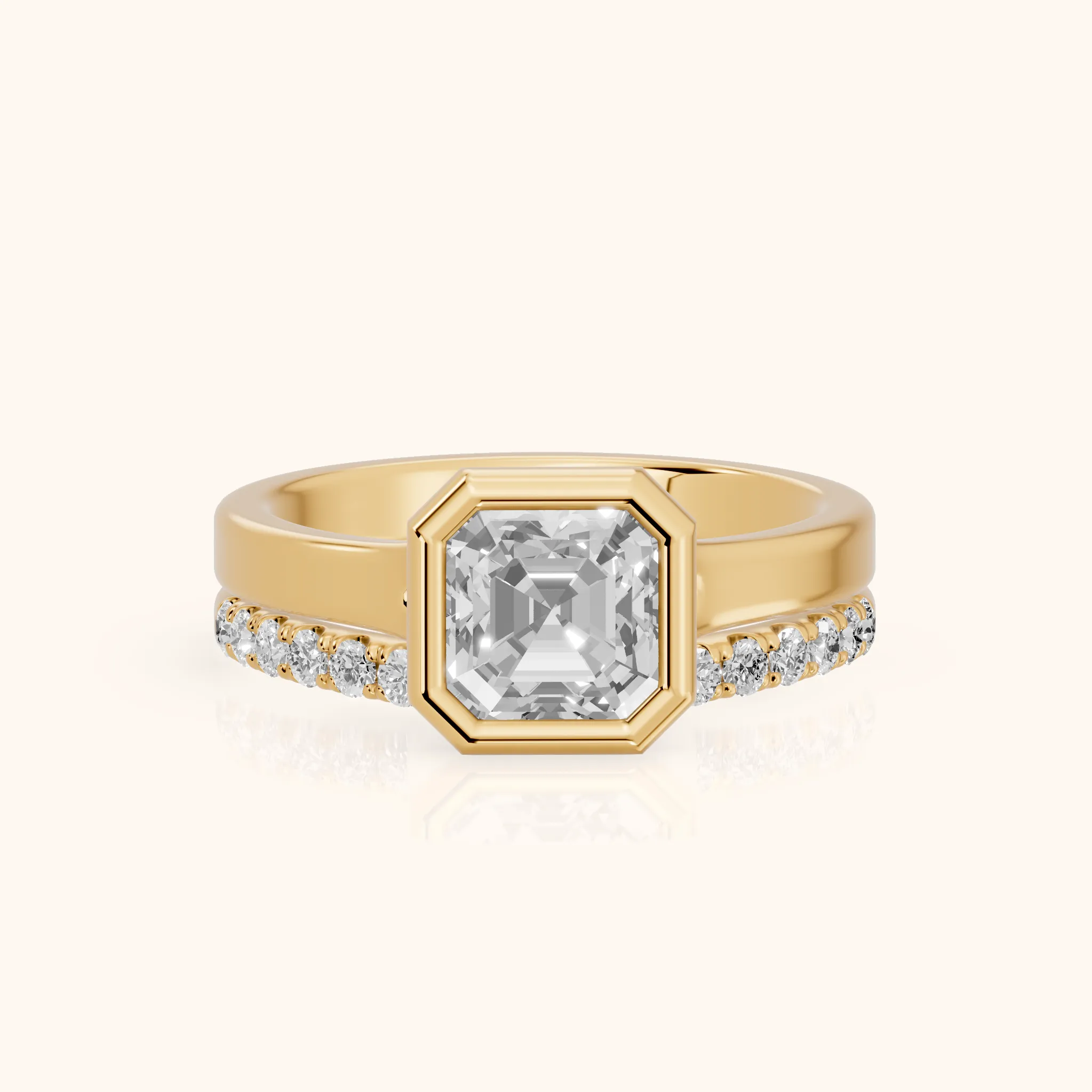 Ayla Bezel Bypass Asscher Diamond Ring in Yellow Gold — view 1