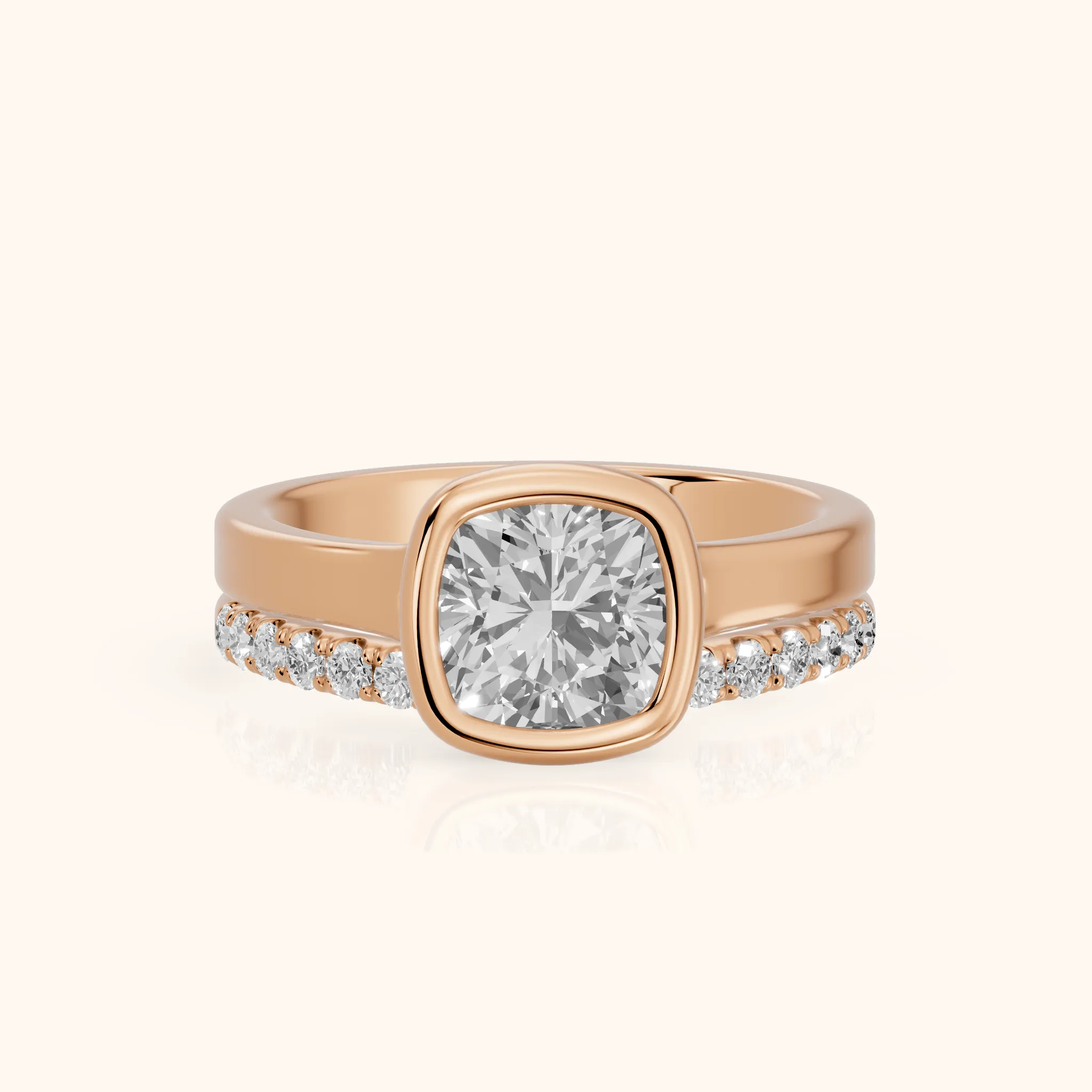 Ayla Bezel Bypass Cushion Diamond Ring in Rose Gold — view 1