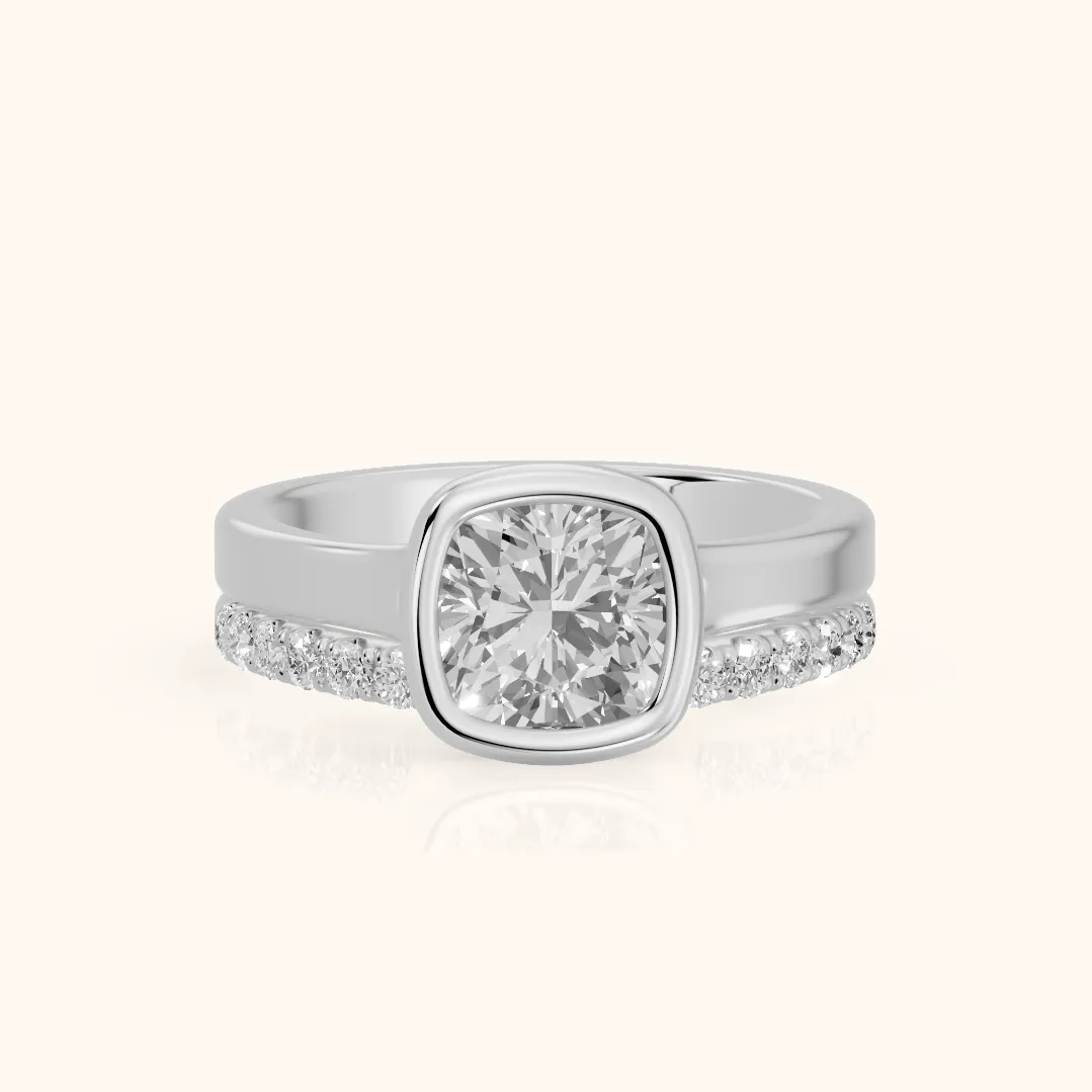 Ayla Bezel Bypass Cushion Diamond Ring in Platinum — view 2