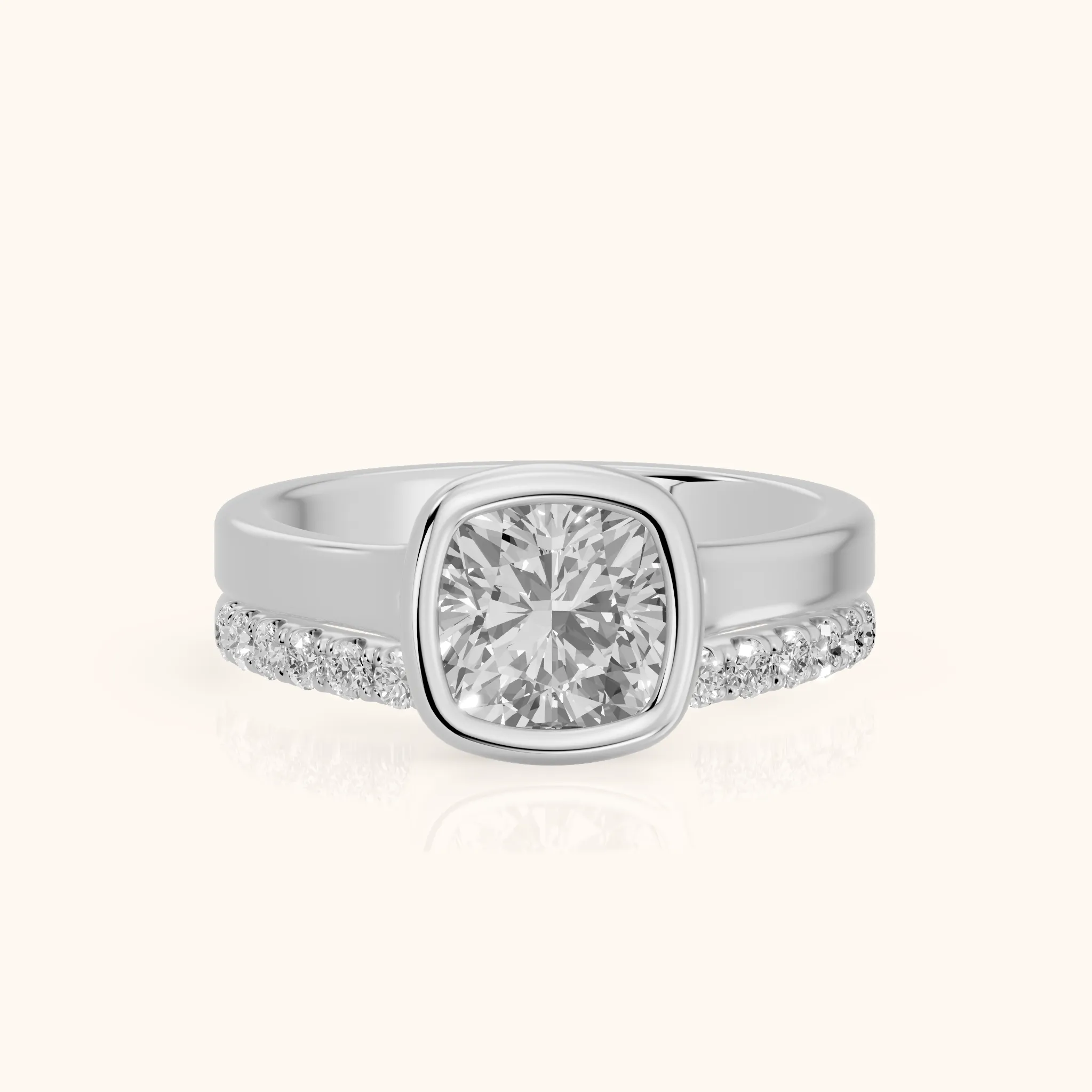Ayla Bezel Bypass Cushion Diamond Ring in Platinum — view 1