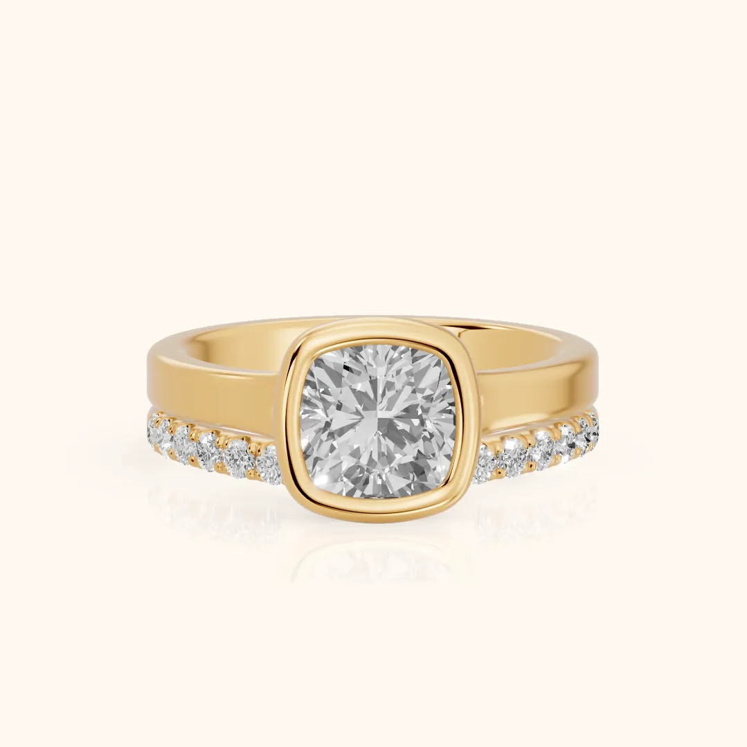 Ayla Bezel Bypass Cushion Diamond Ring in Yellow Gold — view 2