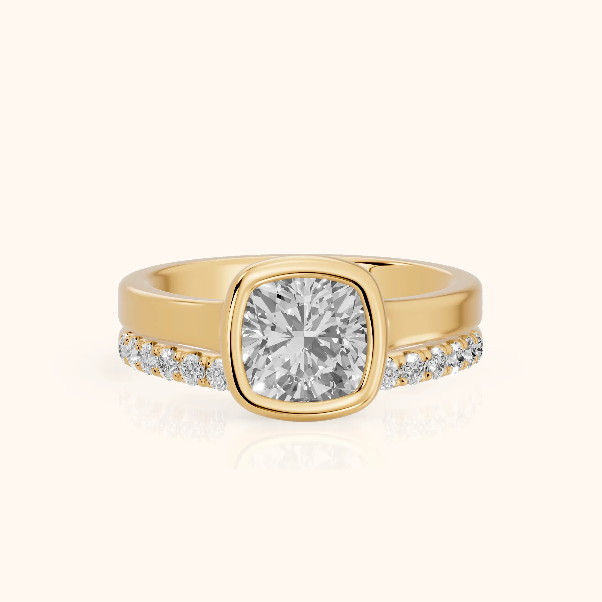 Ayla Bezel Bypass Cushion Diamond Ring in Yellow Gold — view 1