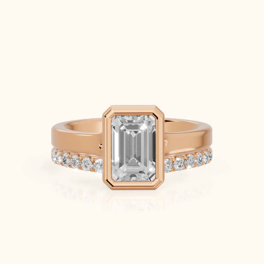 Ayla Bezel Bypass Emerald Diamond Ring in Rose Gold — view 2