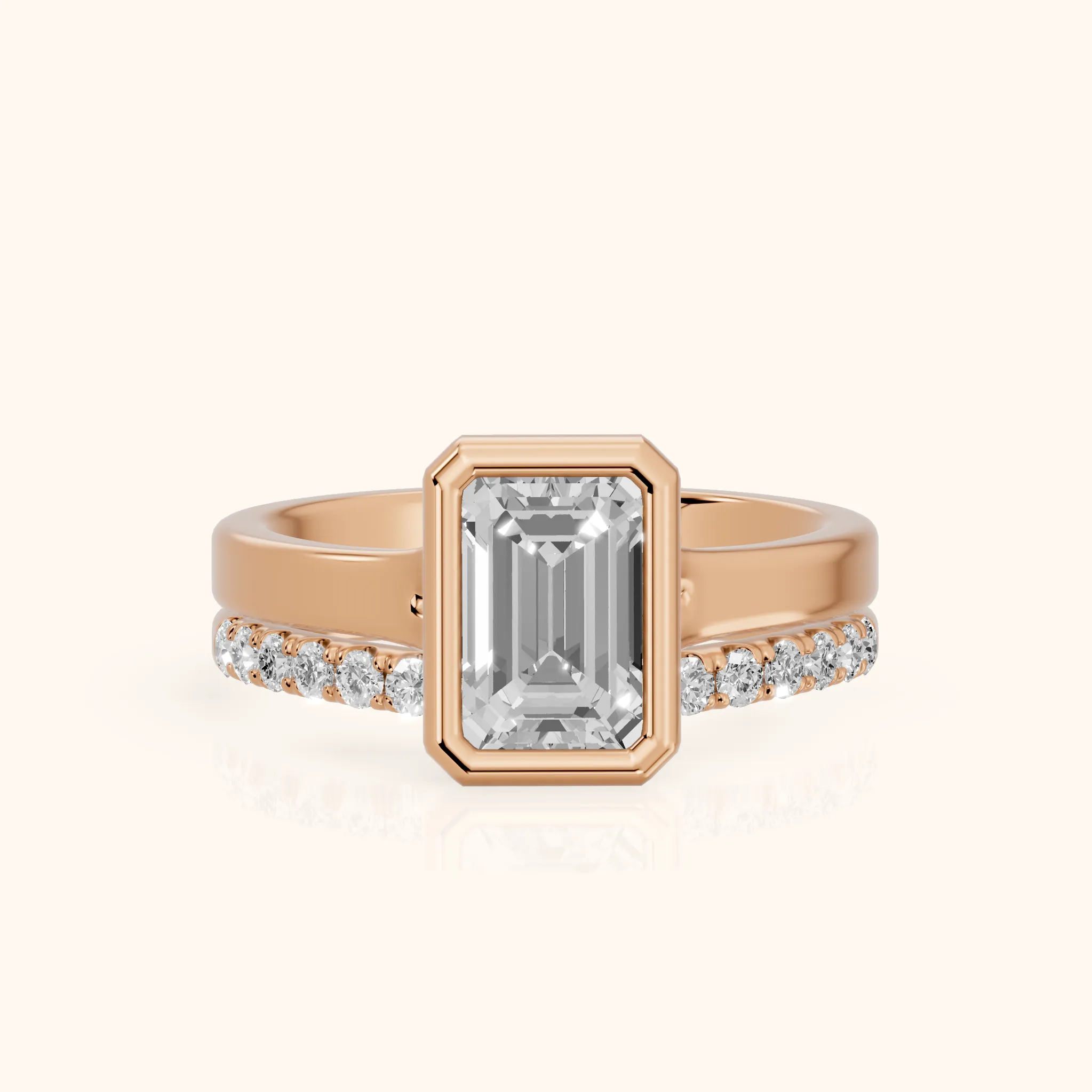 Ayla Bezel Bypass Emerald Diamond Ring in Rose Gold — view 1